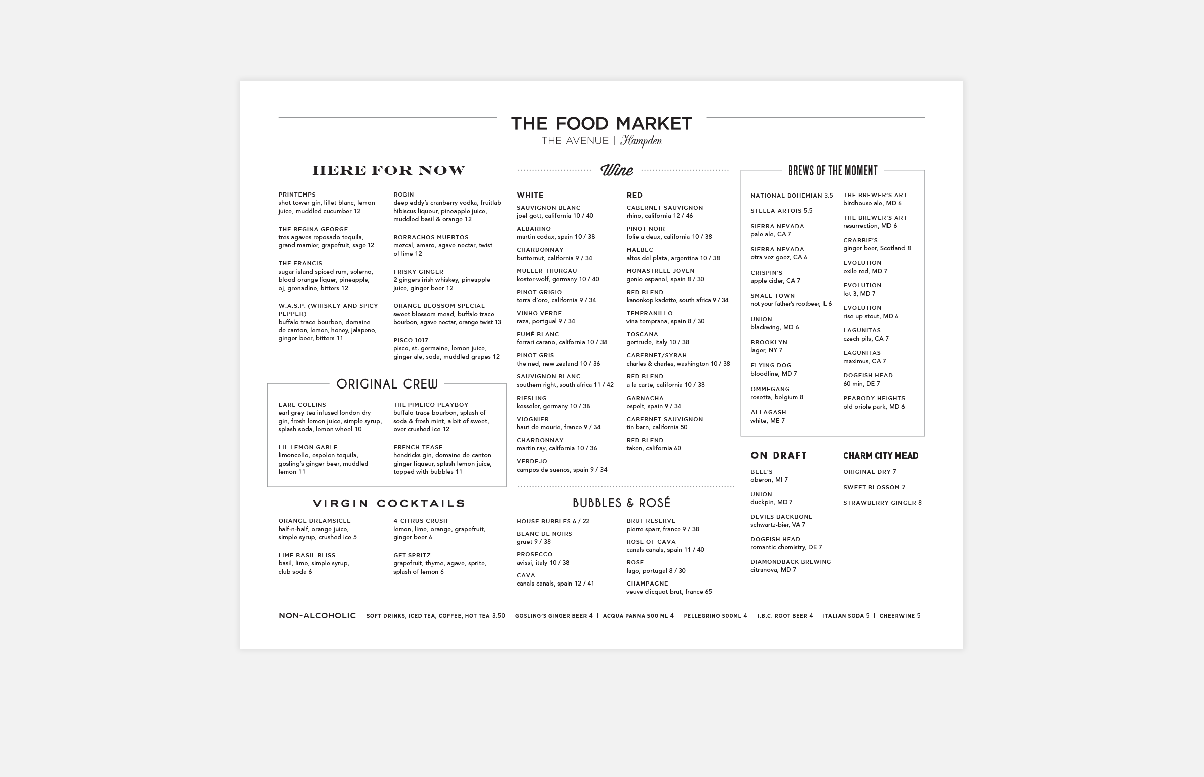 The Food Market: Drinks Menu Design