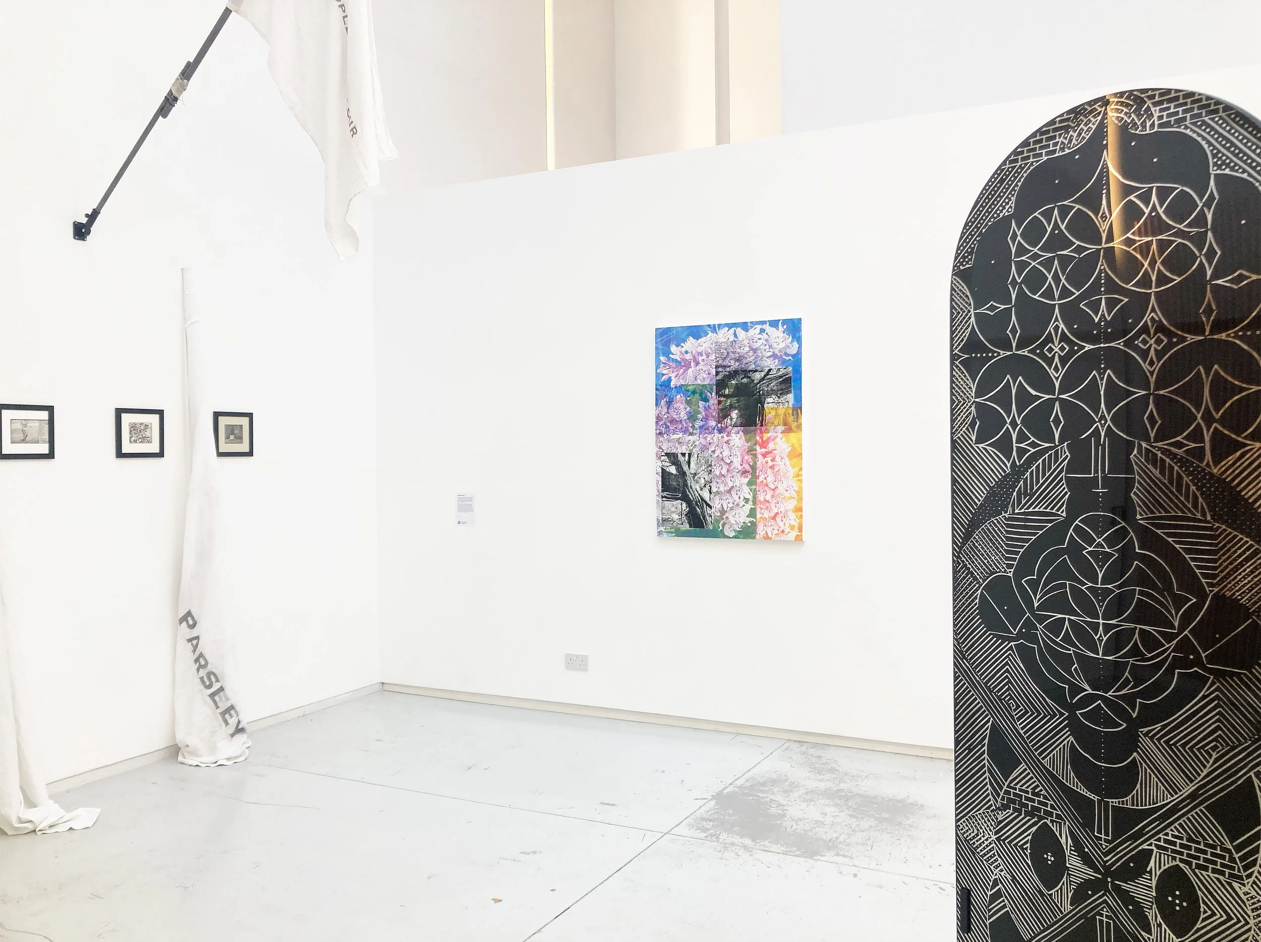 Works on Left by Karl Peter Penke; Middle Eugenia Popesco; Right by Amale Khlat