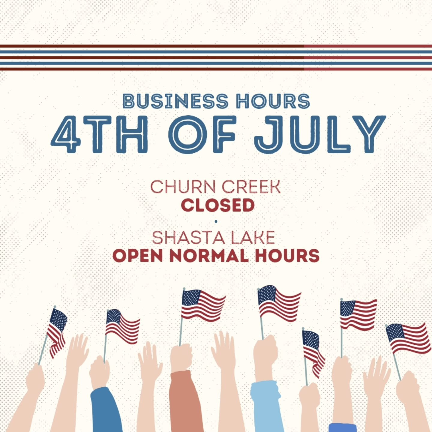 Just a heads up, fam! This 4th of July, our Churn Creek location will be CLOSED!

You can still enjoy your Heritage favorites at our Shasta Lake location. 🫶

#heritagecoffeehouse #4thofjuly #independence #independenceday #coffeehouse #thisisredding 