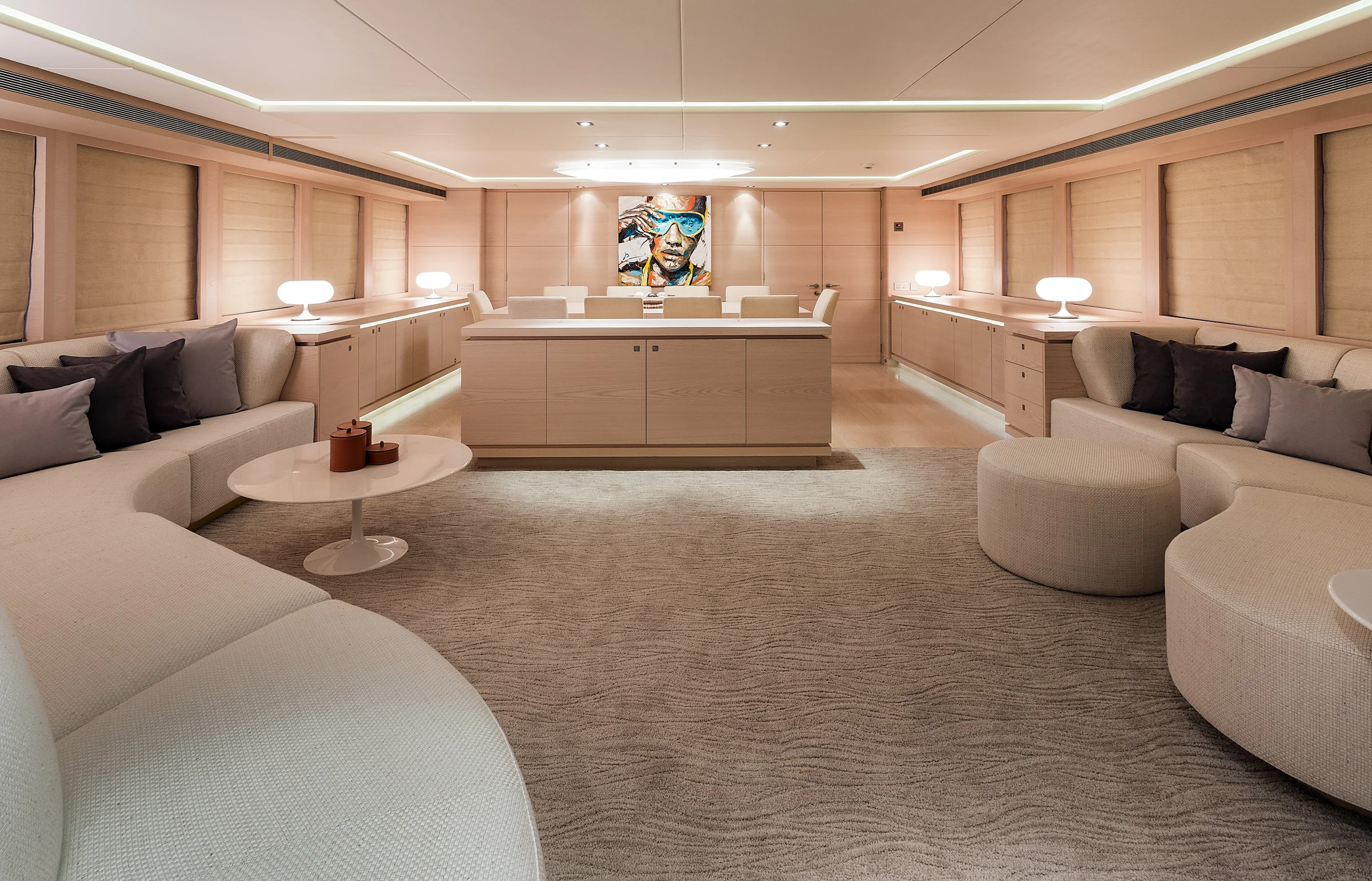 M/Y G3 Salon and Dining Area
