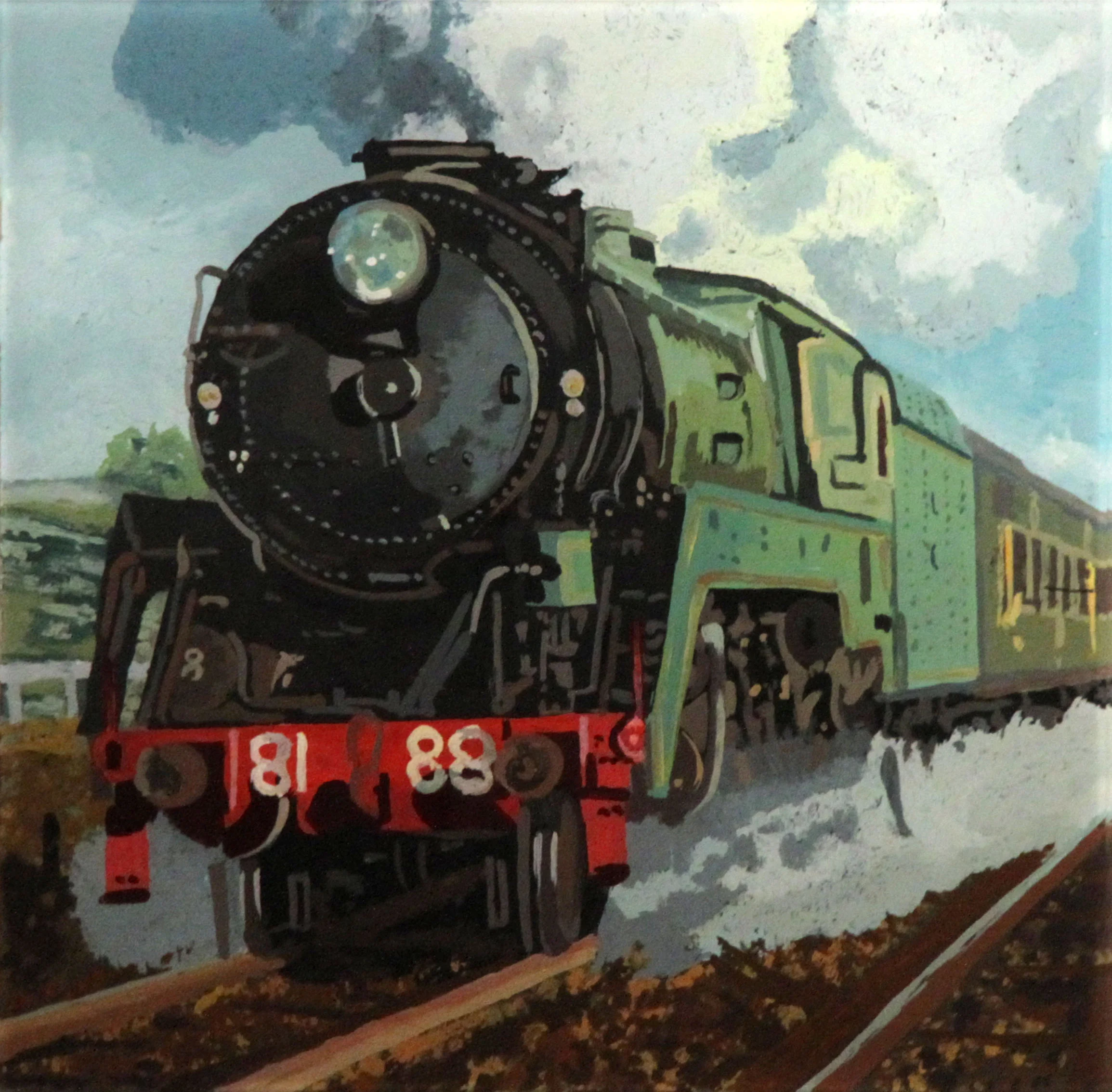 Steaming On Acrylic on plexiglass 12in x 12in 2013