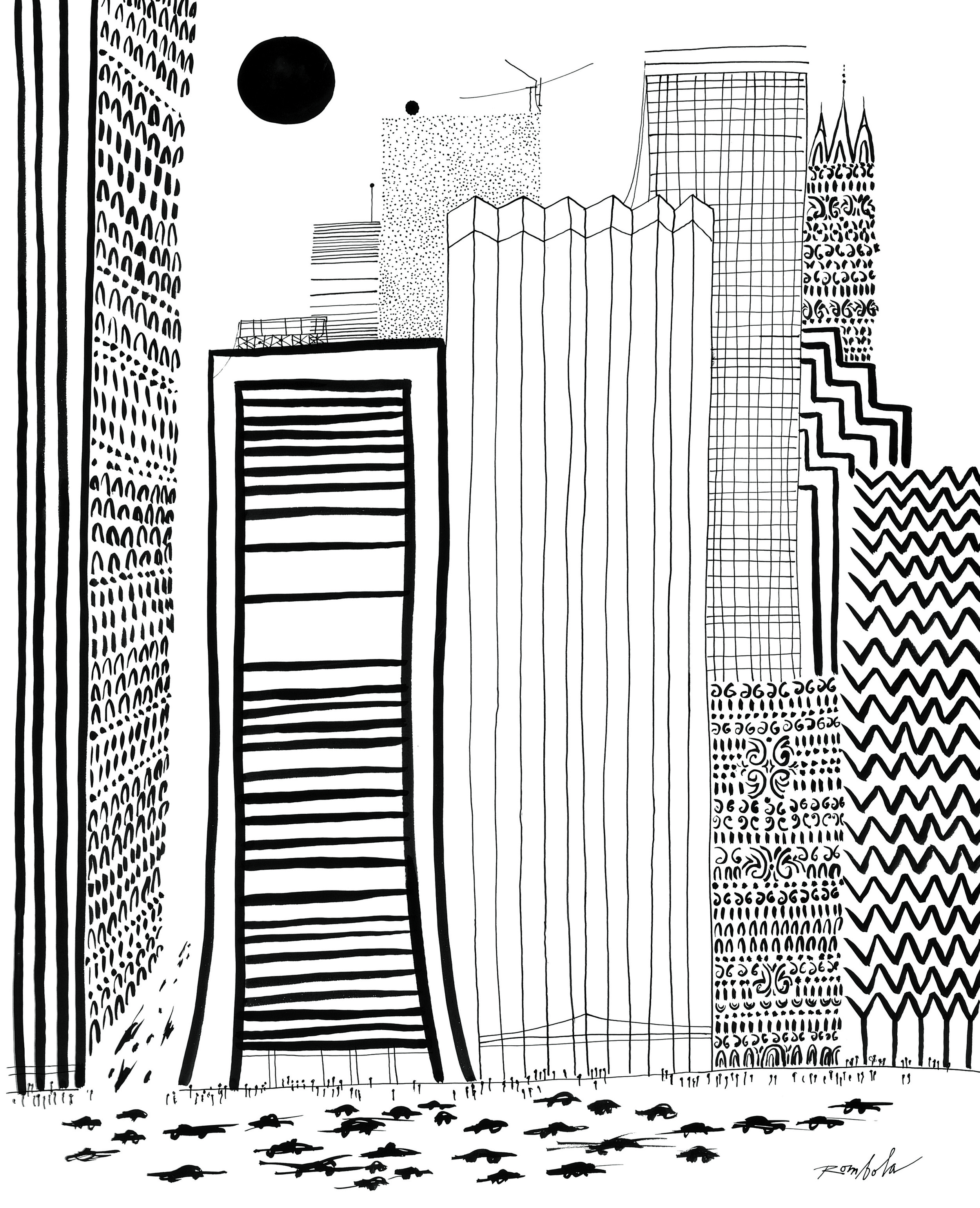   Skyscrapers   1968 Ink on paper. Published in   Town &amp; Country   September 1980.  