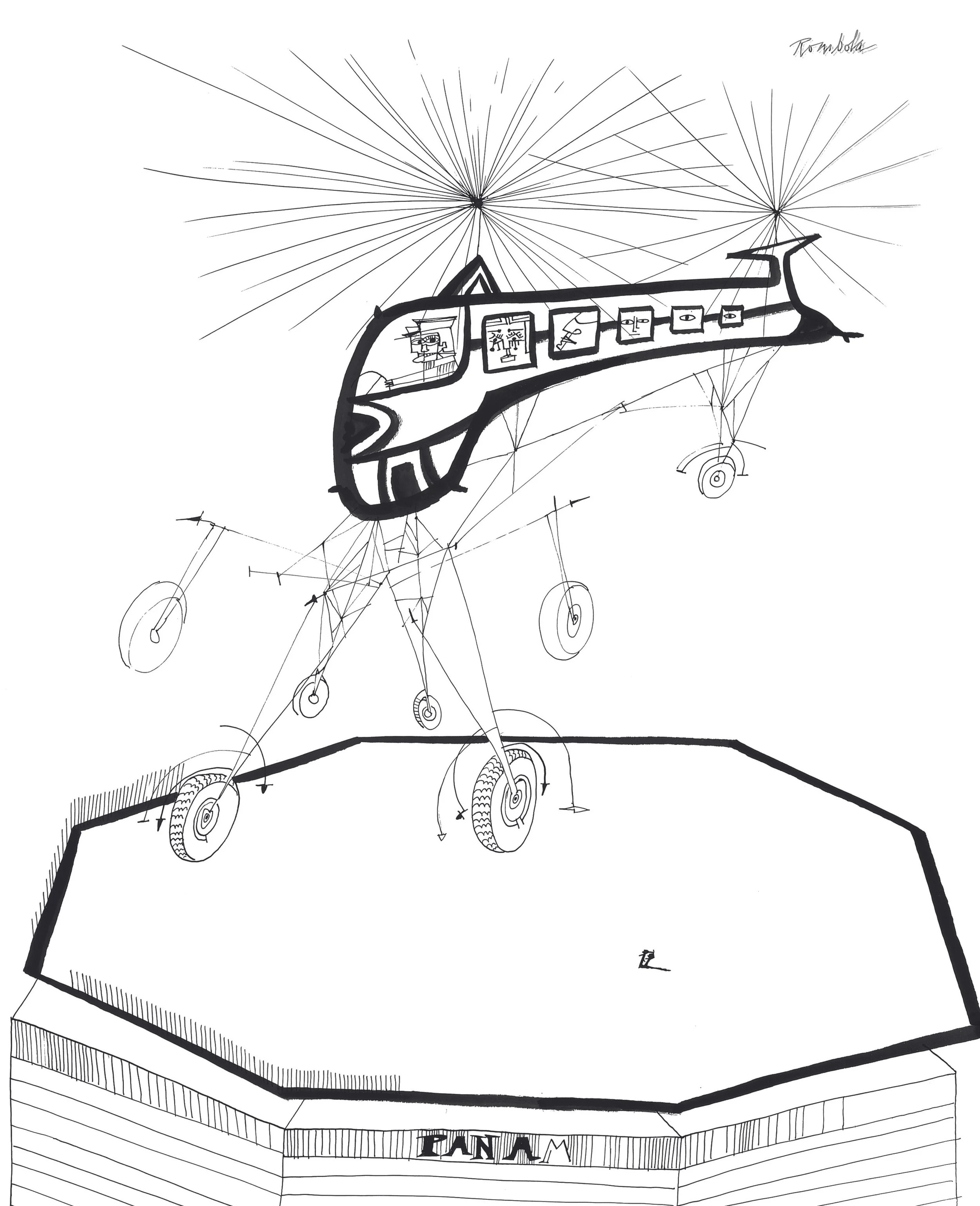 Helicopter over PanAm Building 1966 Ink on paper.