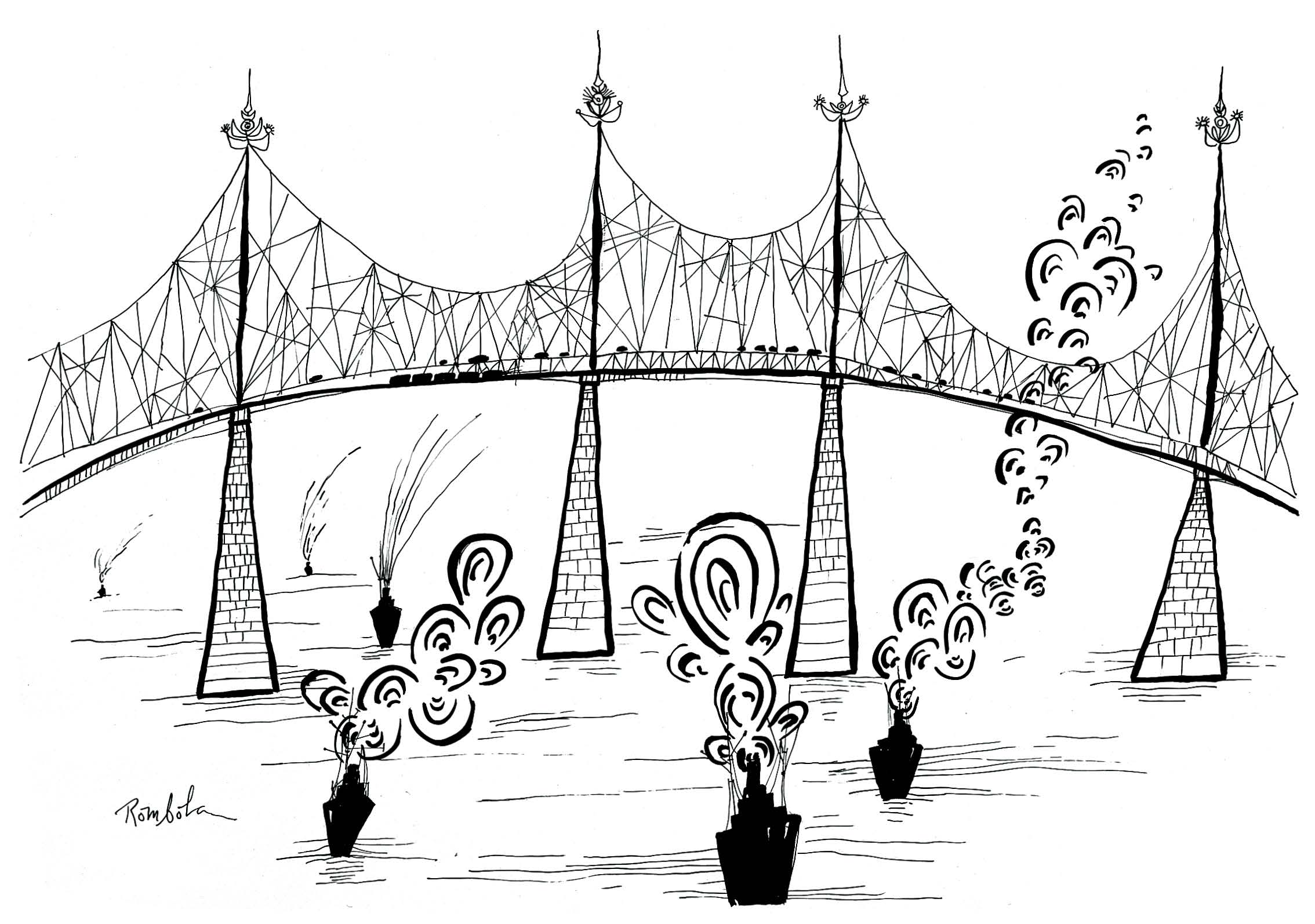   Triborough Bridge   1963 Ink on paper.  