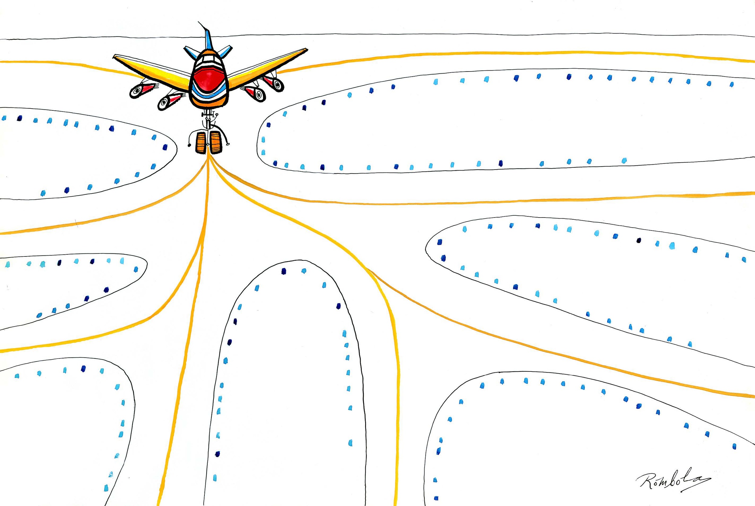   Jet on Runway   1963 Gouache and ink on paper.  