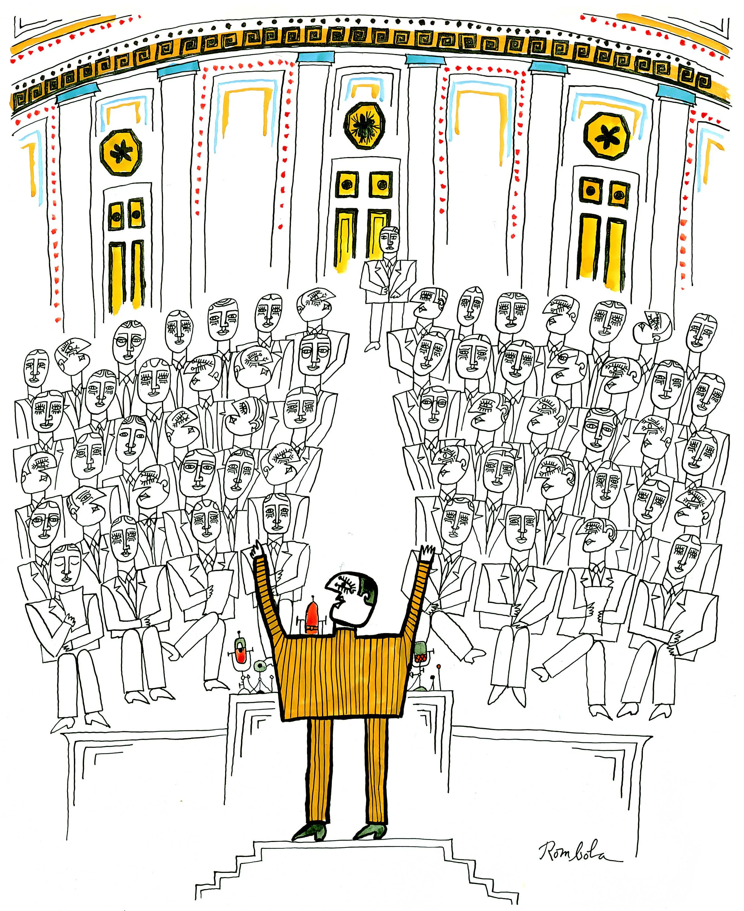 Congress Debating circa 1959 / 60 Gouache and ink on paper.