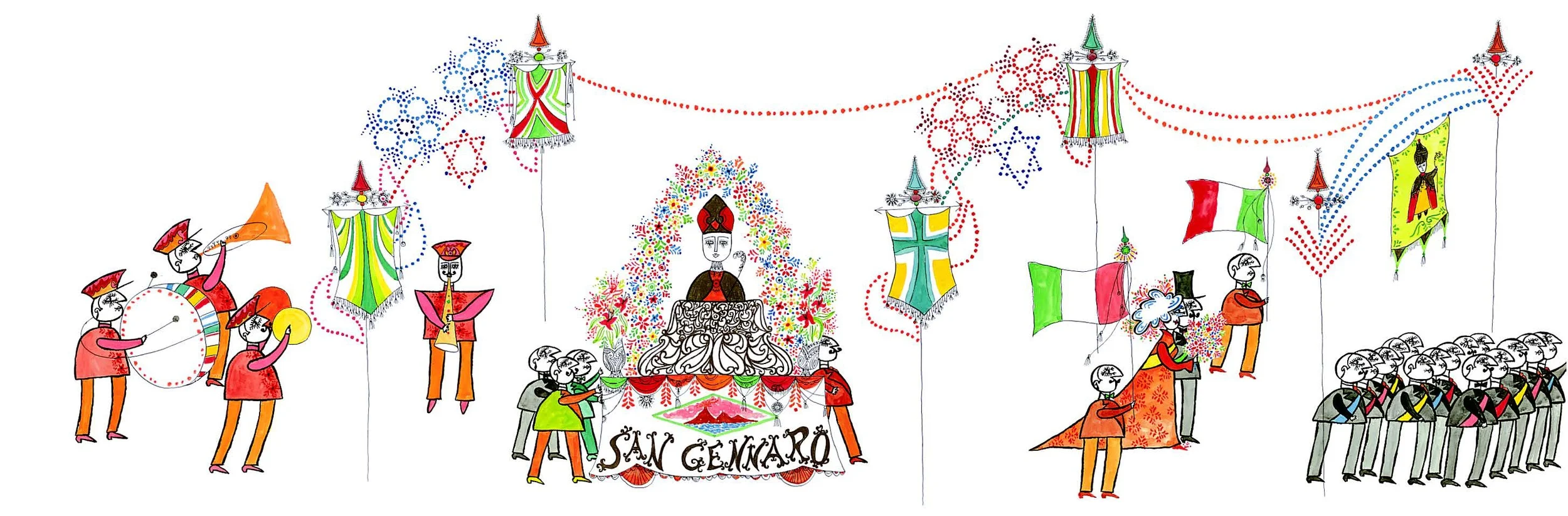 San Gennaro Festival: Procession through the Streets Gouache on paper scroll 1956