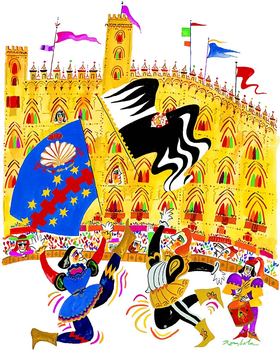 Throwing of the Flags 1991 Gouache on paper. Published in Town & Country, 1991