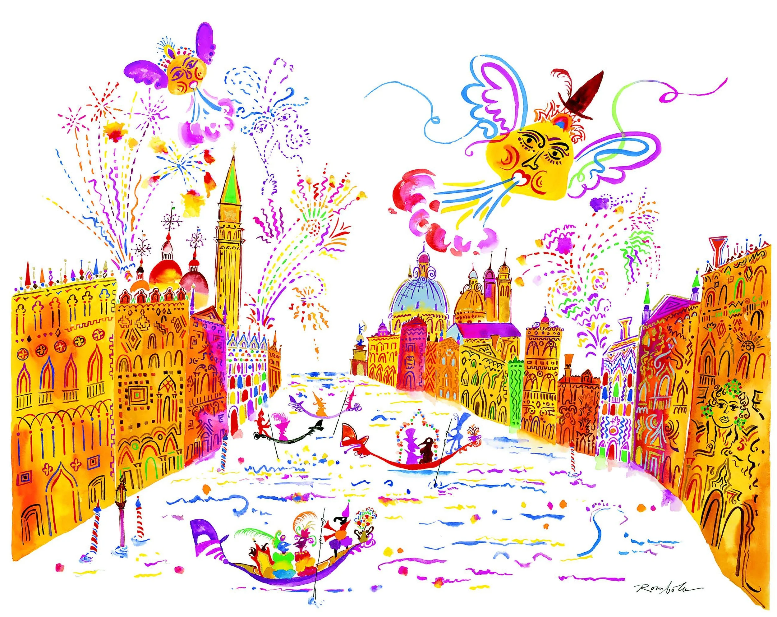 The Grand Canal Fireworks Gouache on paper 1992