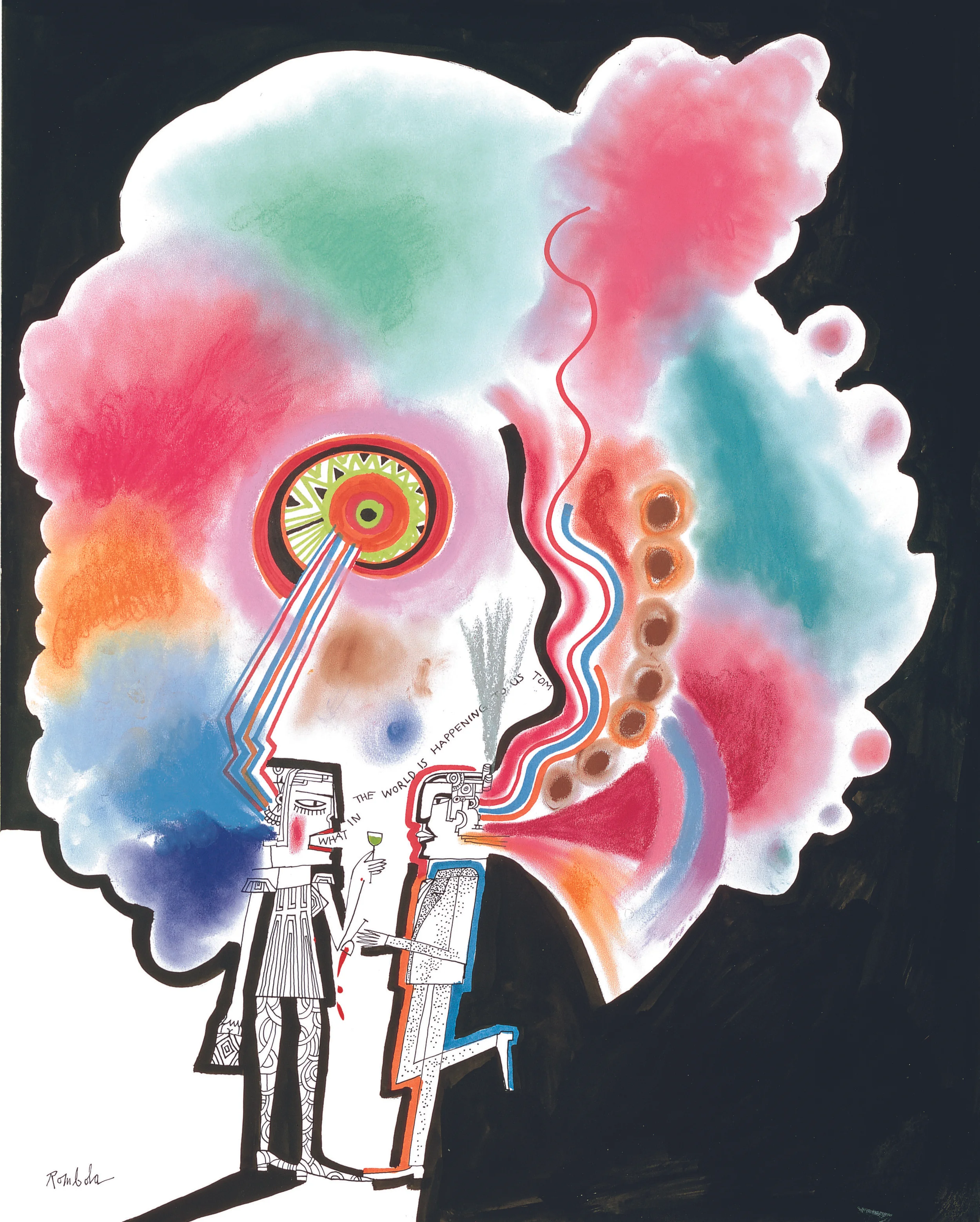 What in the World is Happening to Us Tom Pastel, ink, and gouache on paper 1967
