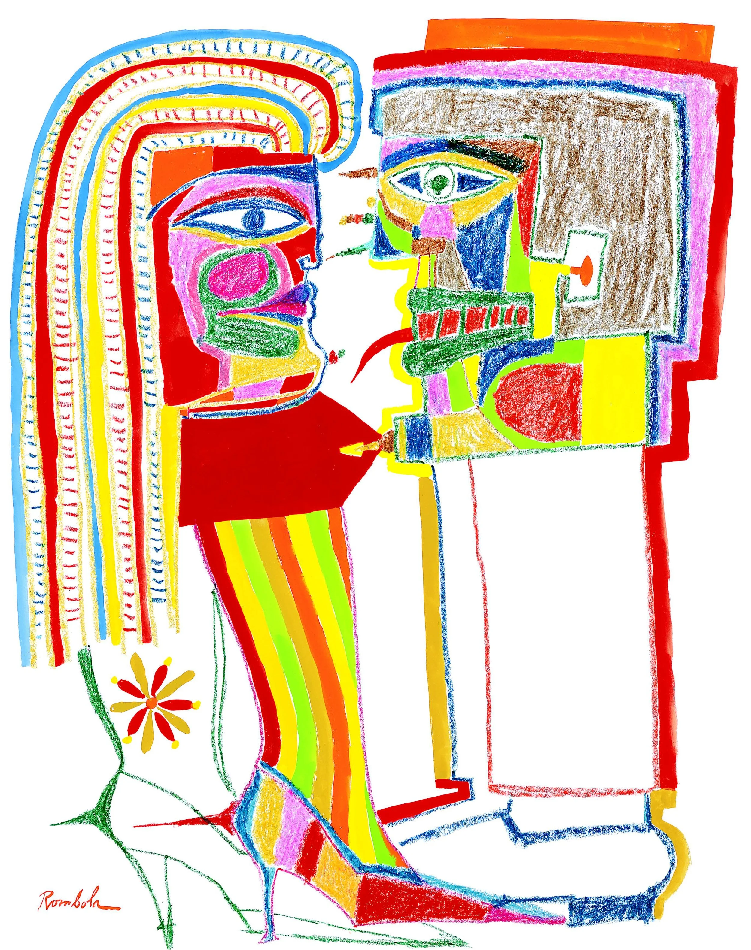 Couple Combating Crayon and gouache on paper 1967