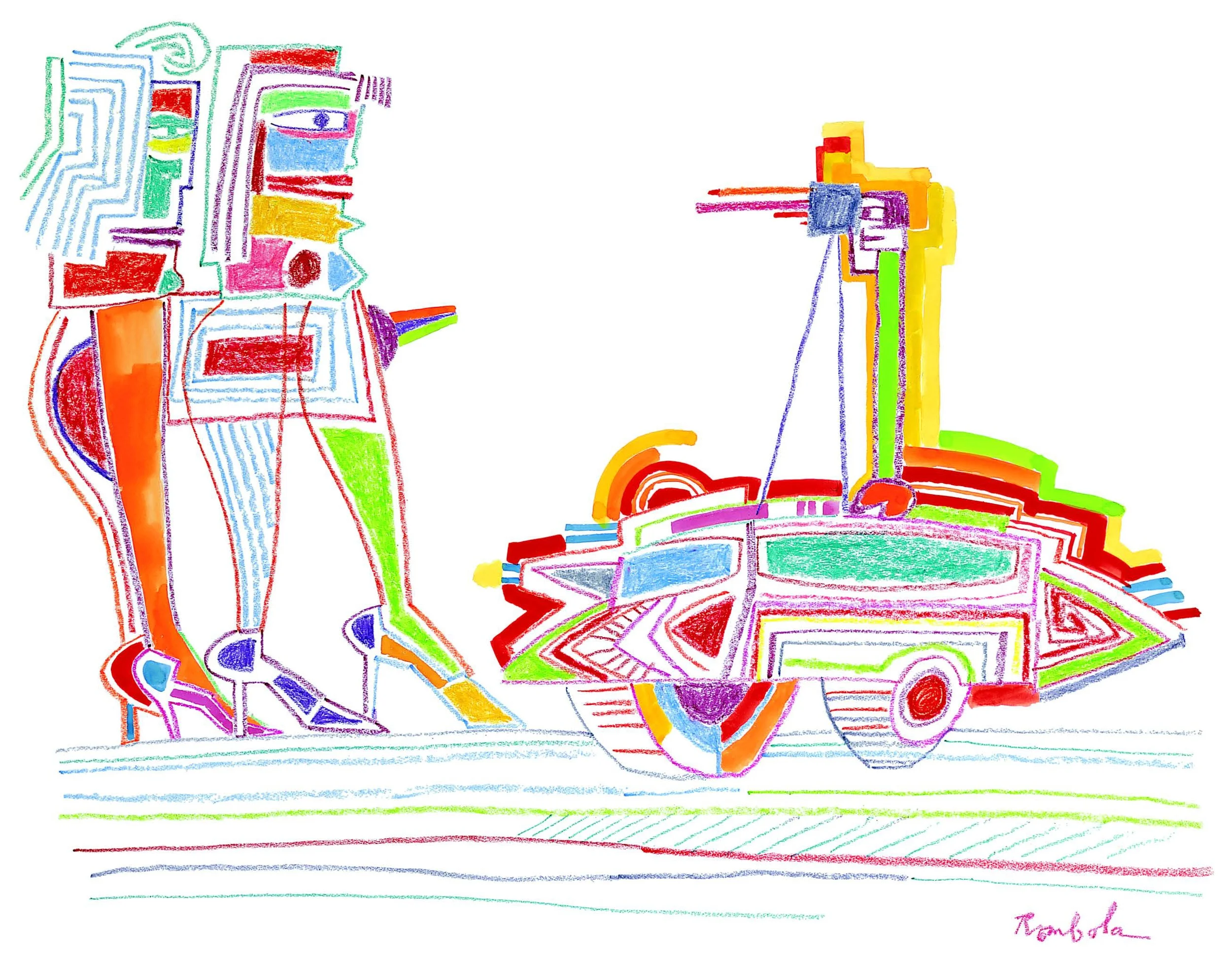 Paparazzi Photographing Two Women Crayon and gouache on paper 1967