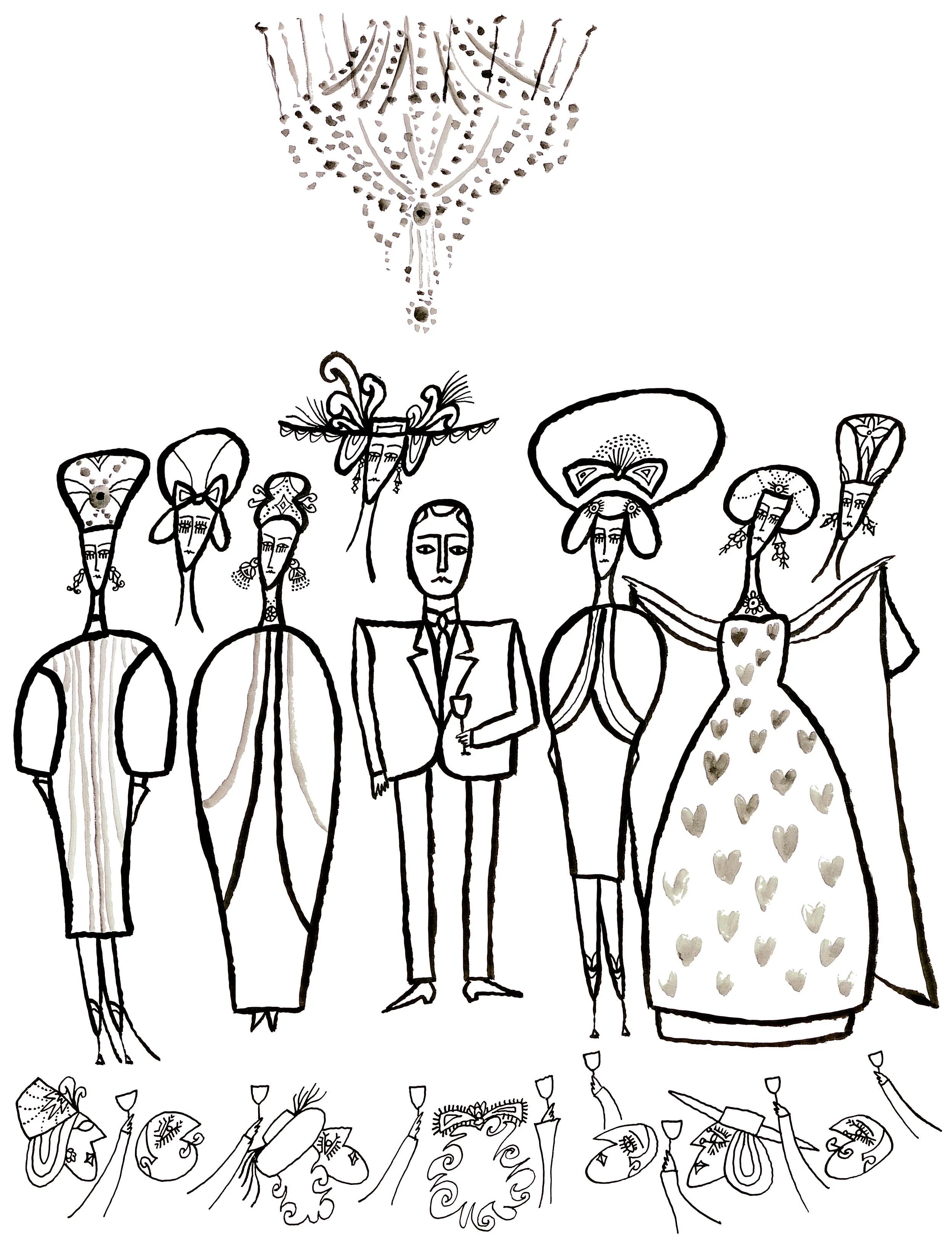 Scaasi with Models Ink on paper 1963