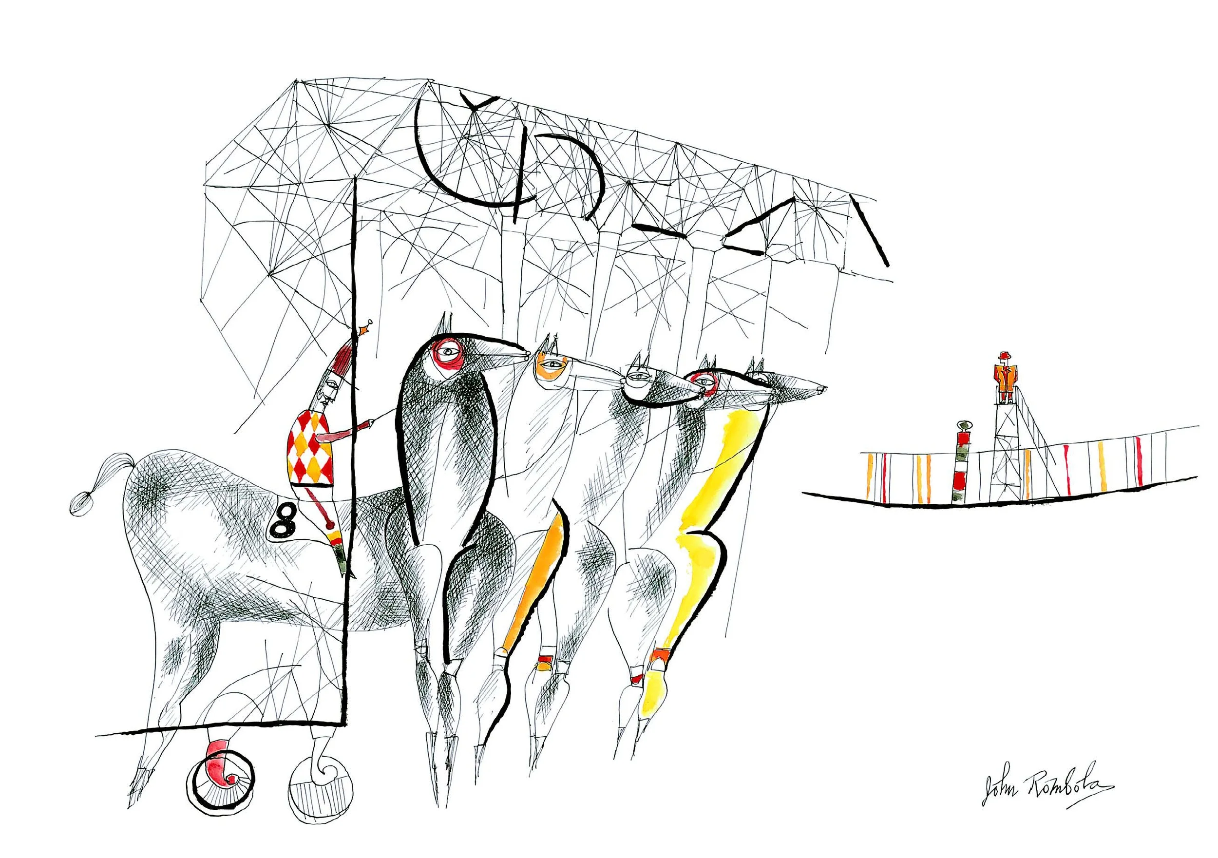 Racehorses at the Gate Gouache and ink on paper 1960