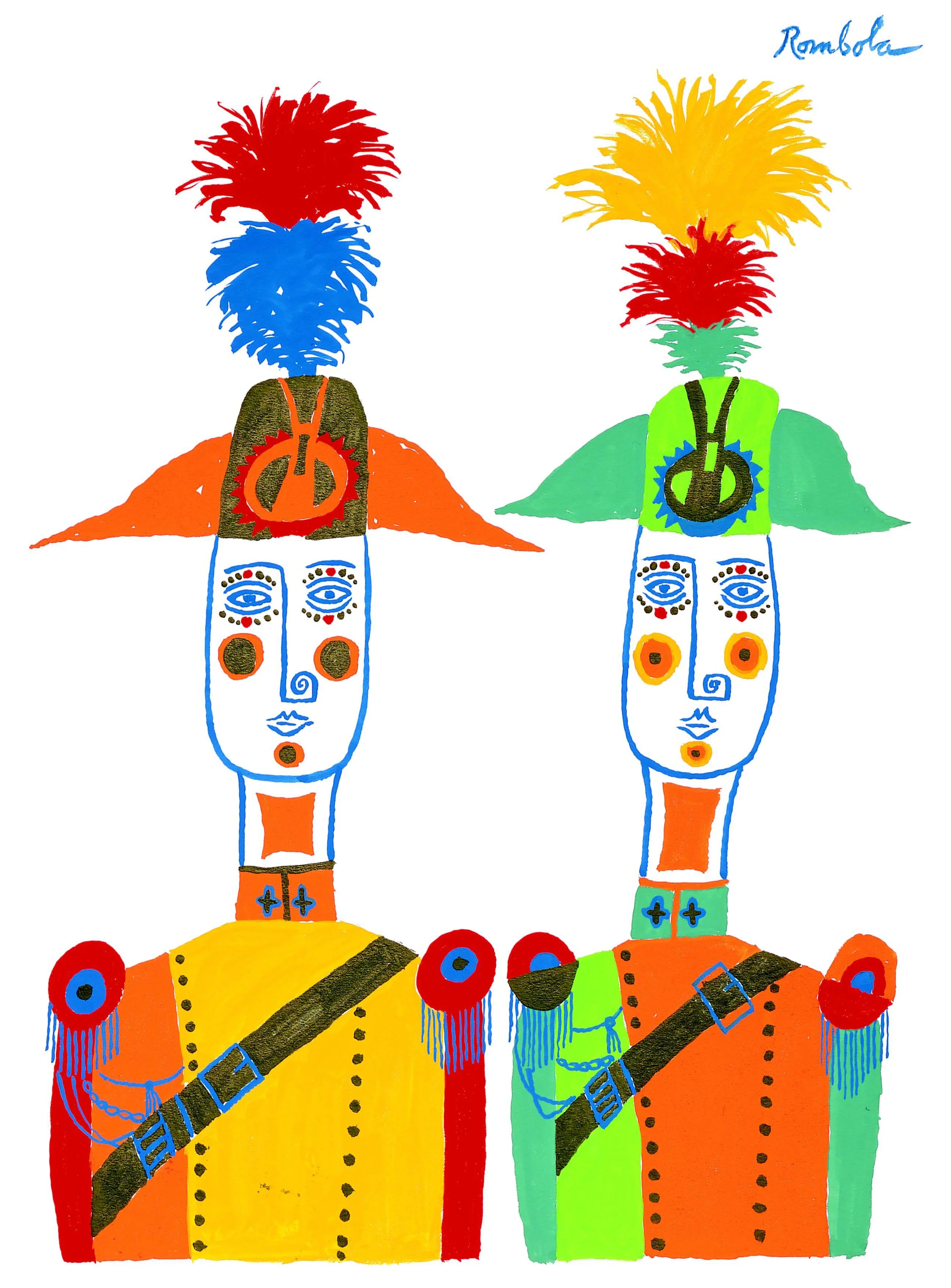 Two Italian Police Circa 1957 / 8 Gouache on paper. Published in Pan Am Clipper , December 1981