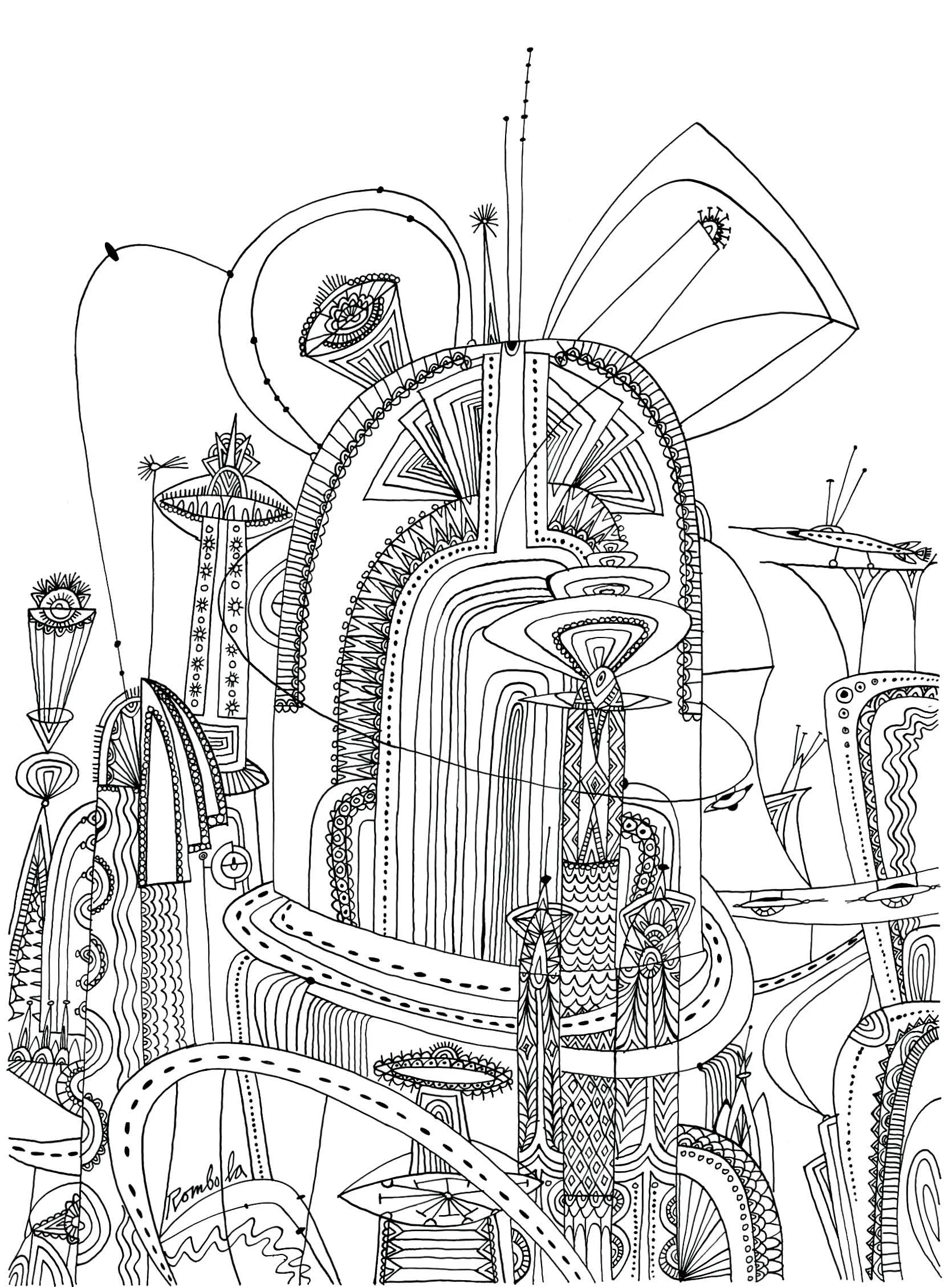 Outer Space City Ink on paper 1967