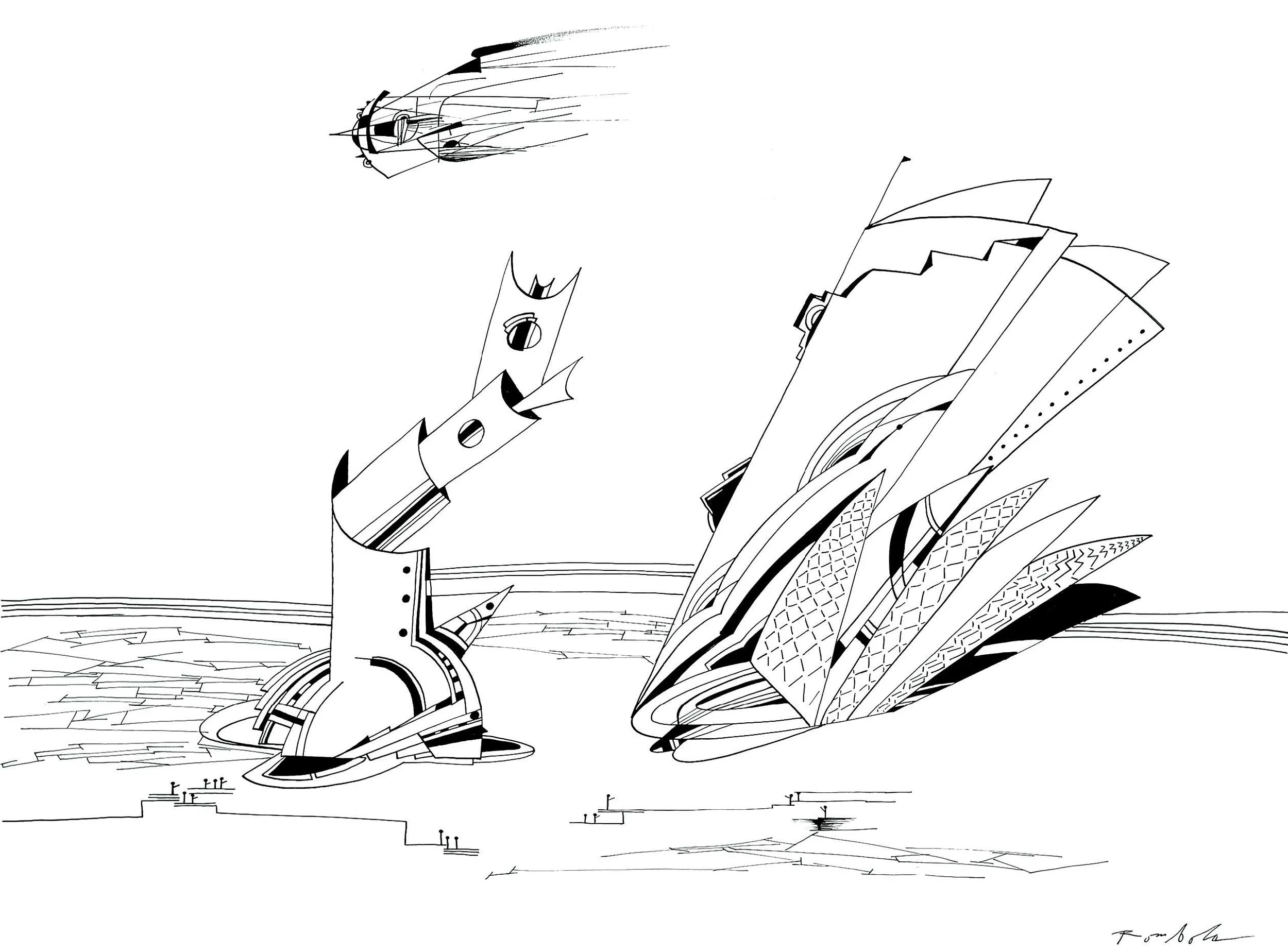 Two Large Spaceships Ink on paper 1967