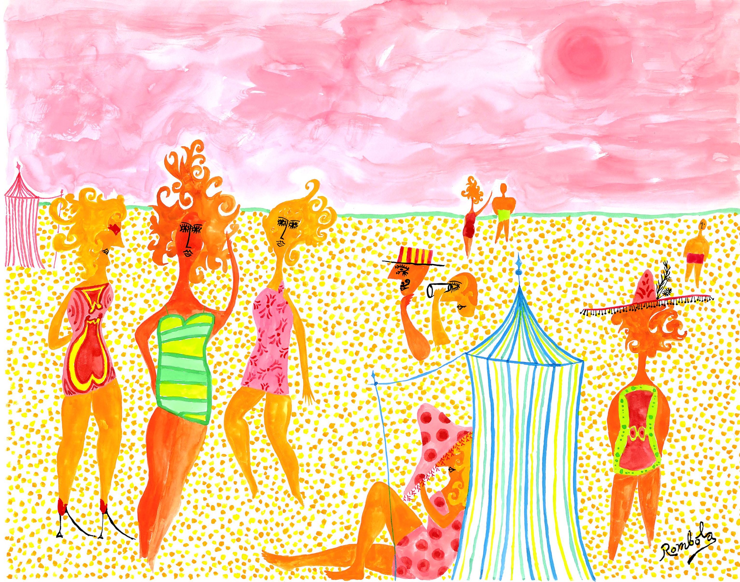   The Crowded Beach    Gouache on paper 1960   
