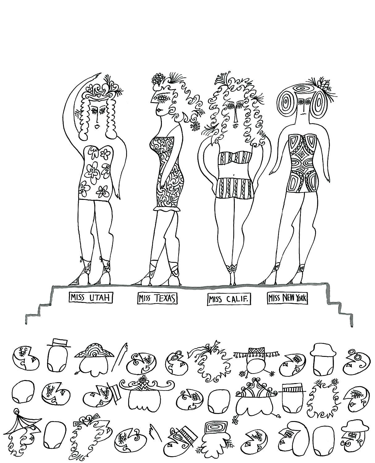   Bathing Beauties    1960 Ink on paper. Published in Status, 1968    