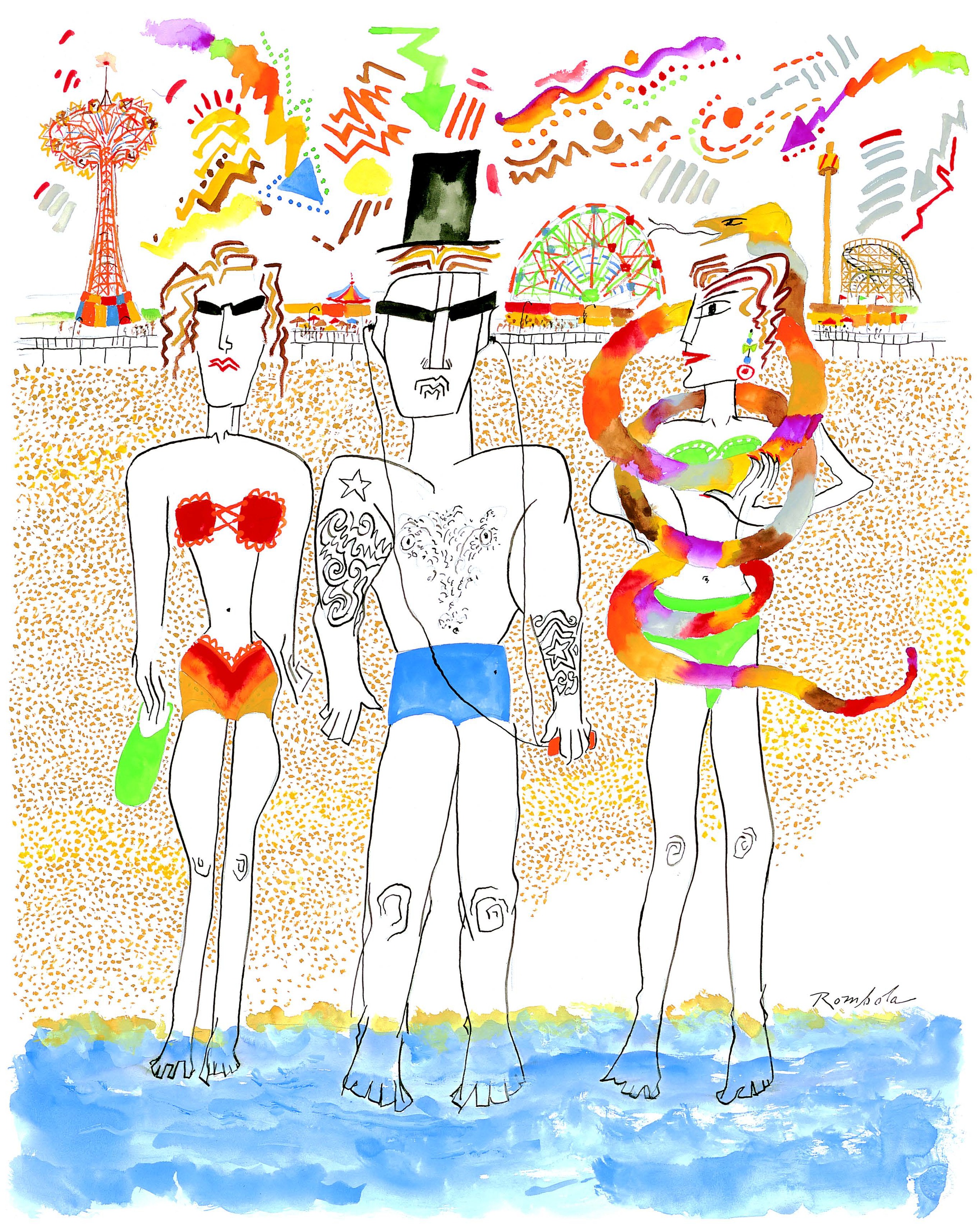   Fun at Coney Island    Gouache and ink on paper 2005   
