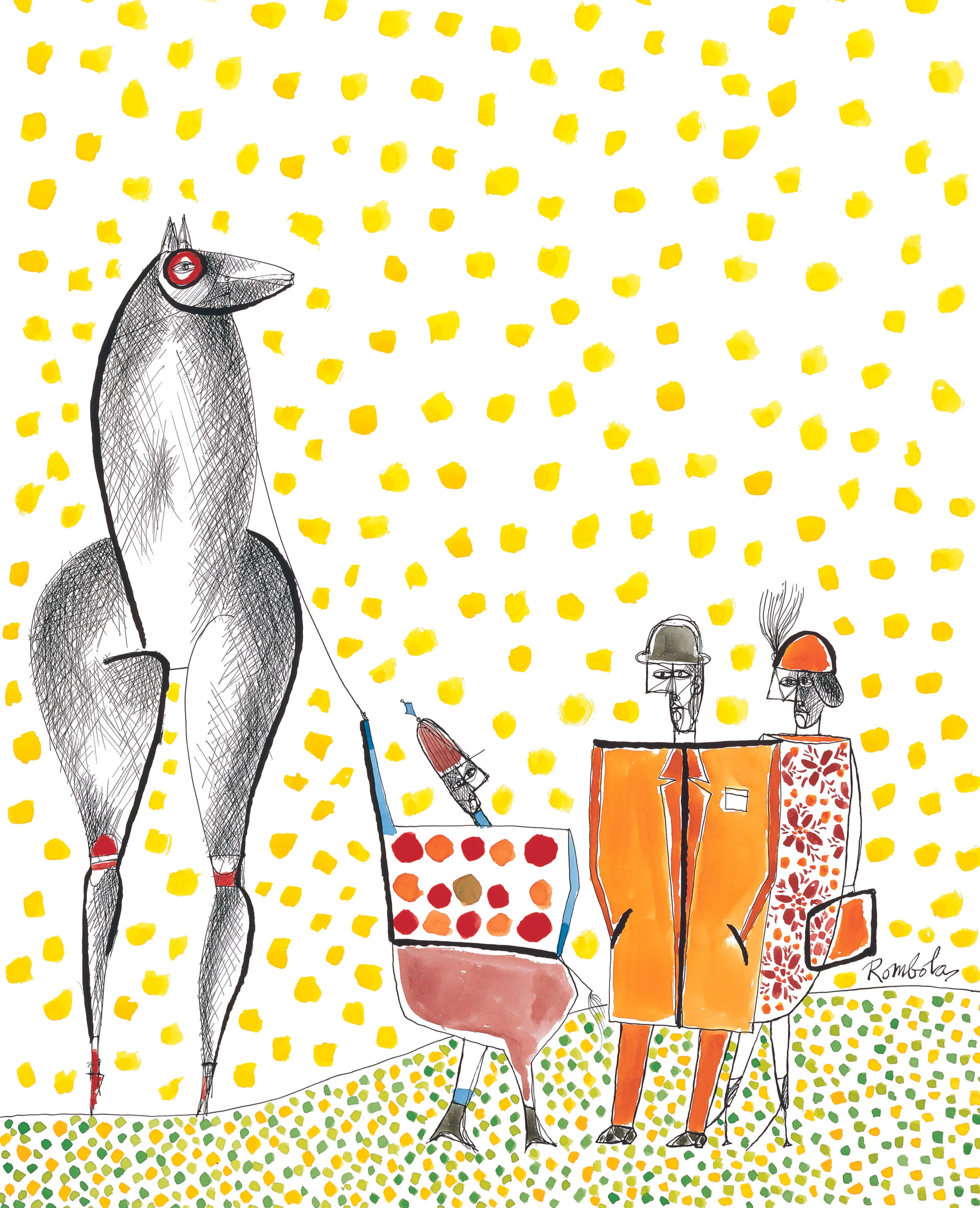 Horse Owners with Jockey Gouache and ink on paper 1960