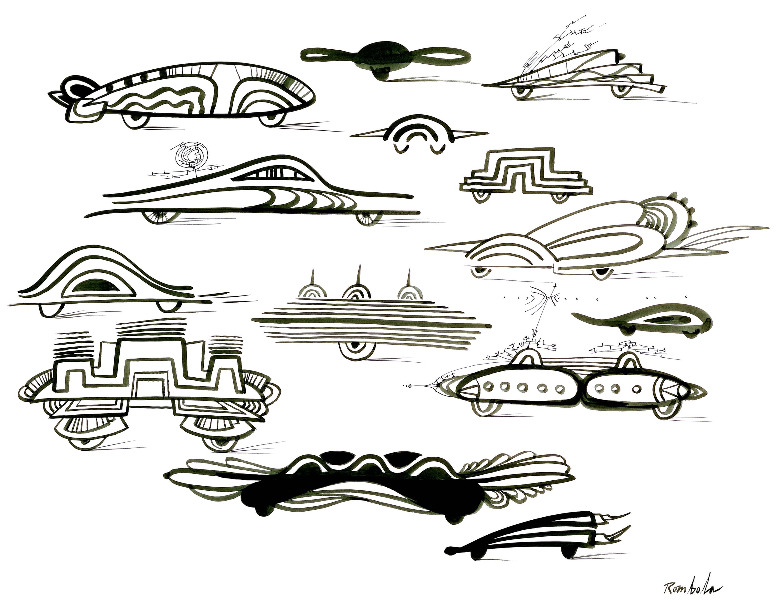   Futuristic Cars    Ink on paper 1966   