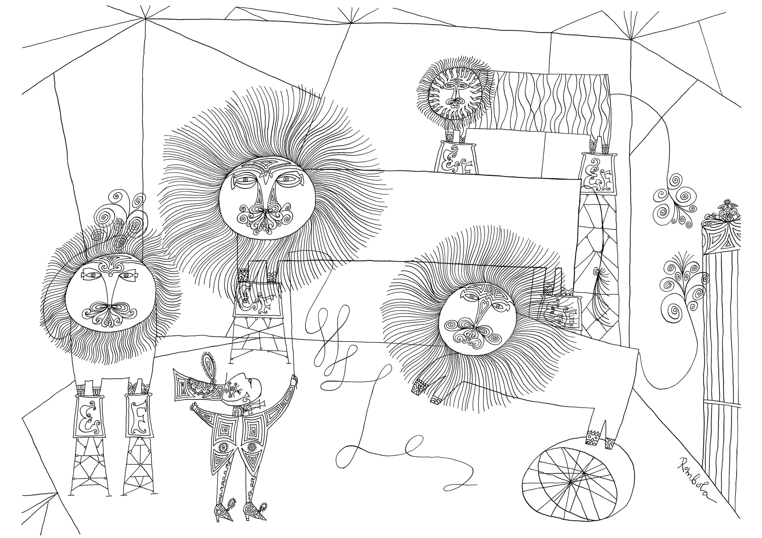 Lions in Den Ink on paper 1956