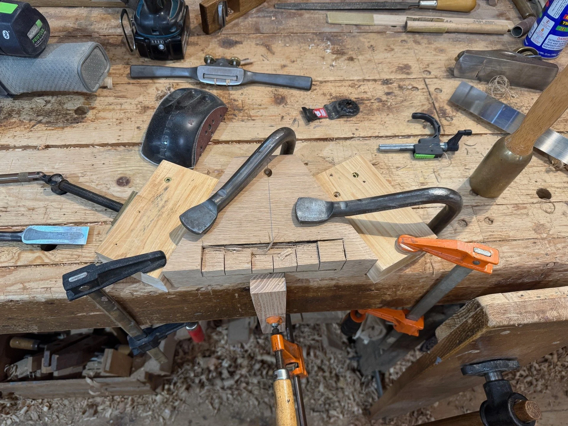 This short series shows the breasthook being mortised for the oak king plank, and the installation of the breasthook, forward deck beams, and king plank. Breasthook and king plank are white oak, bees are locust. #breasthook, #whiteoak, #locust, #NFT,