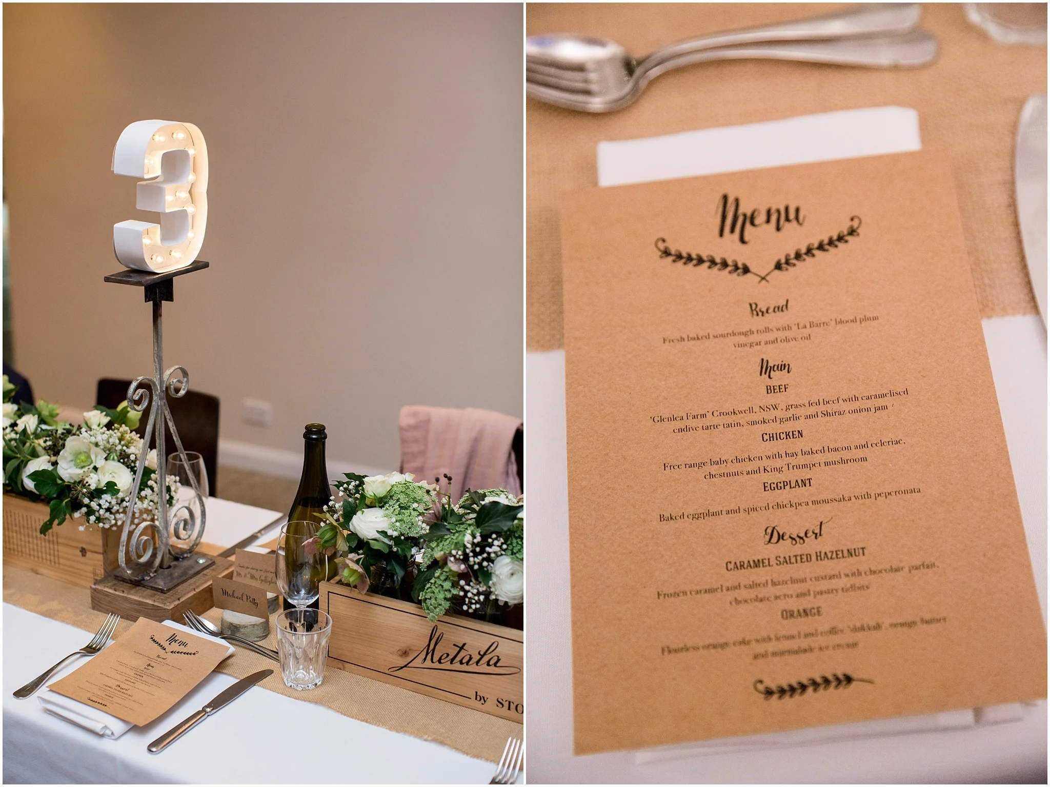 Beautiful country style table decorations at Grazing at Gundaroo.