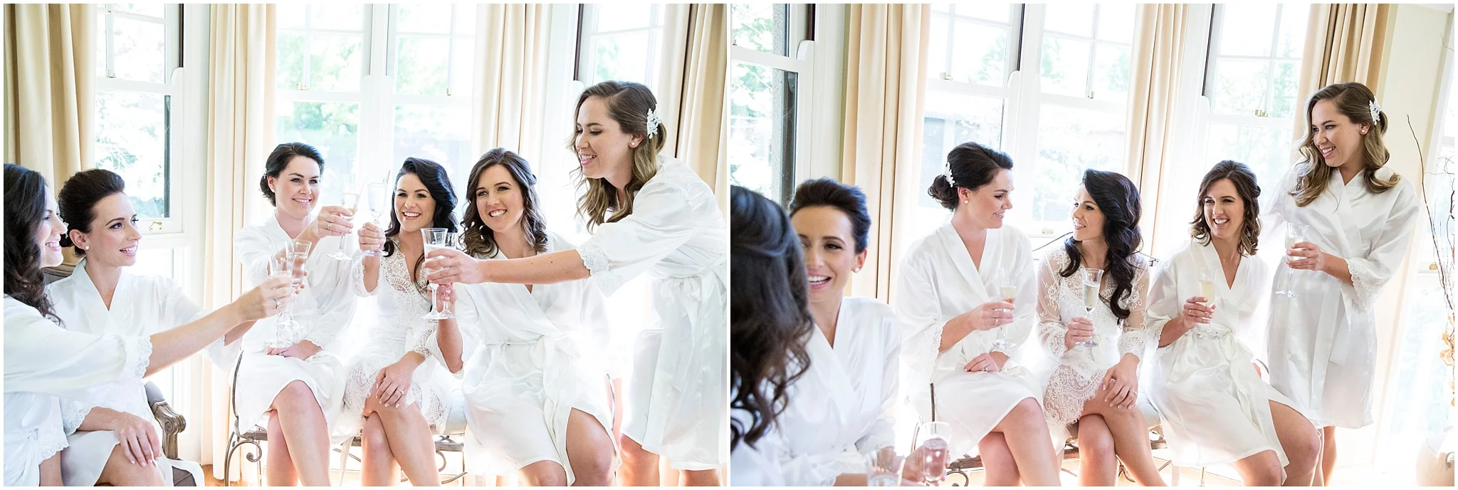 Bridesmaids enjoy champagne with bride before her wedding at Grazing in Gunderoo.