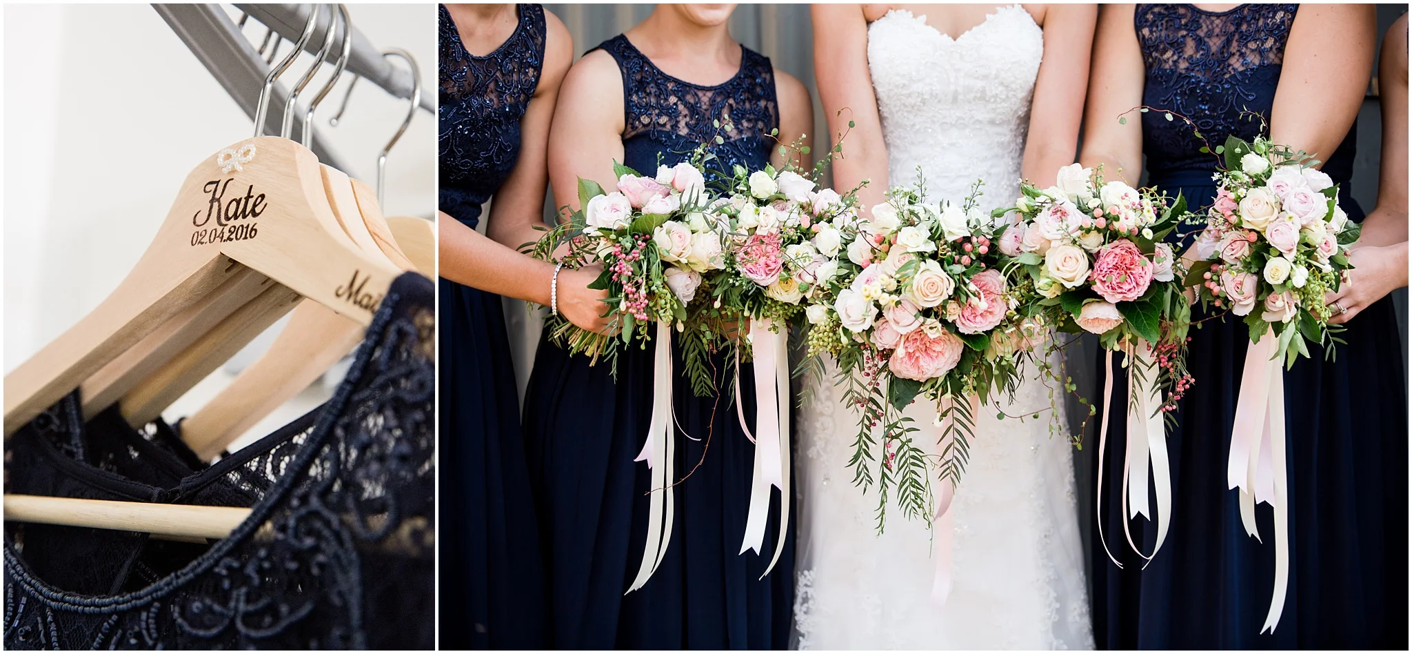Bridesmaid dresses with personalised hangers - Gold Creek Wedding
