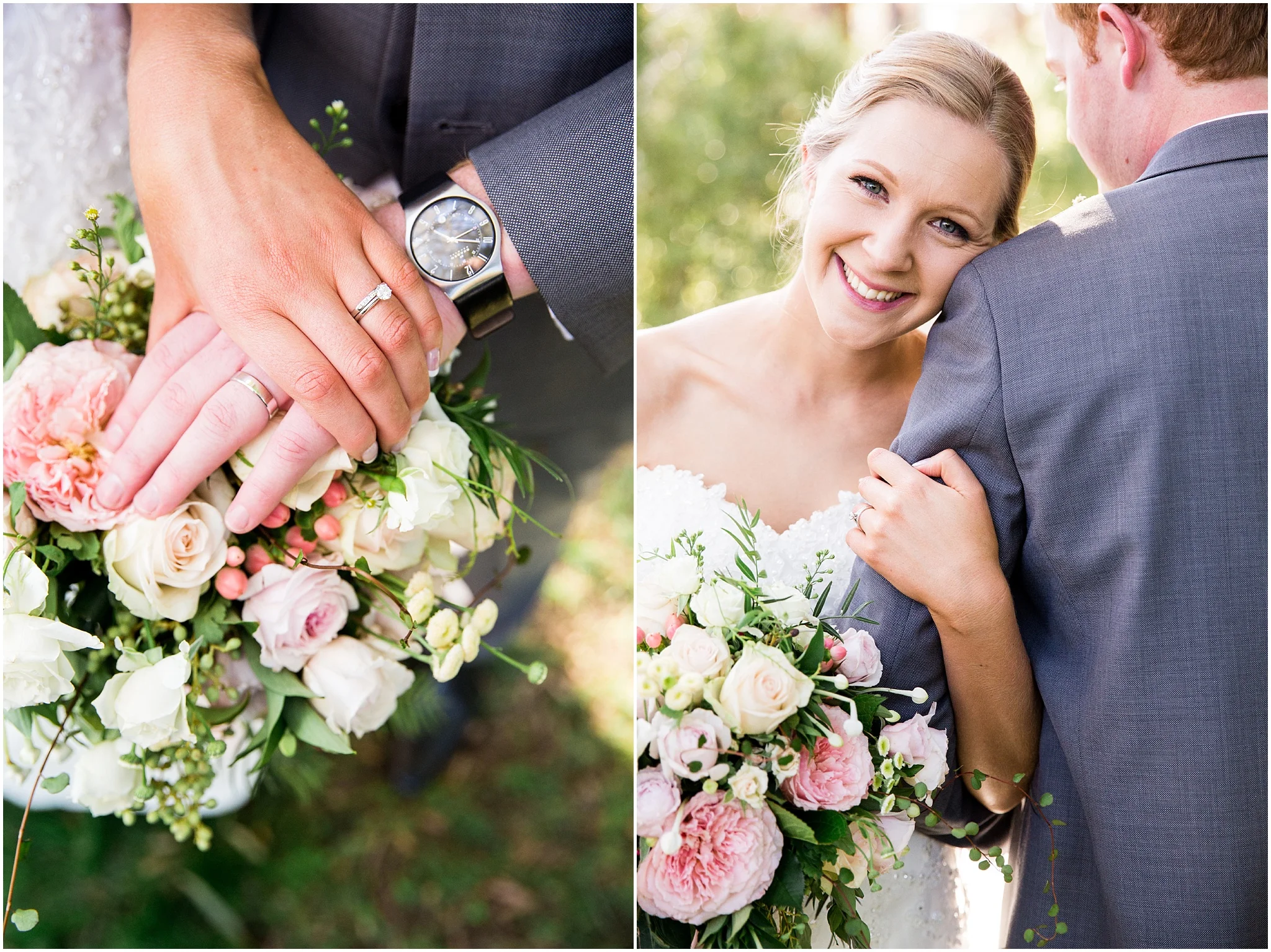 Bride and Groom showing off their wedding rings - Gold Creek Wedding