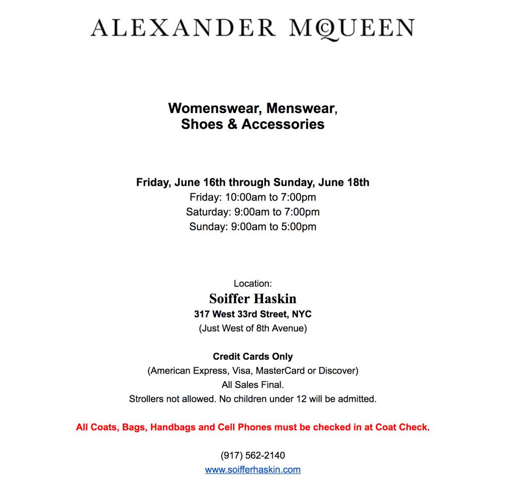 Alexander McQueen Sample Sale — the 