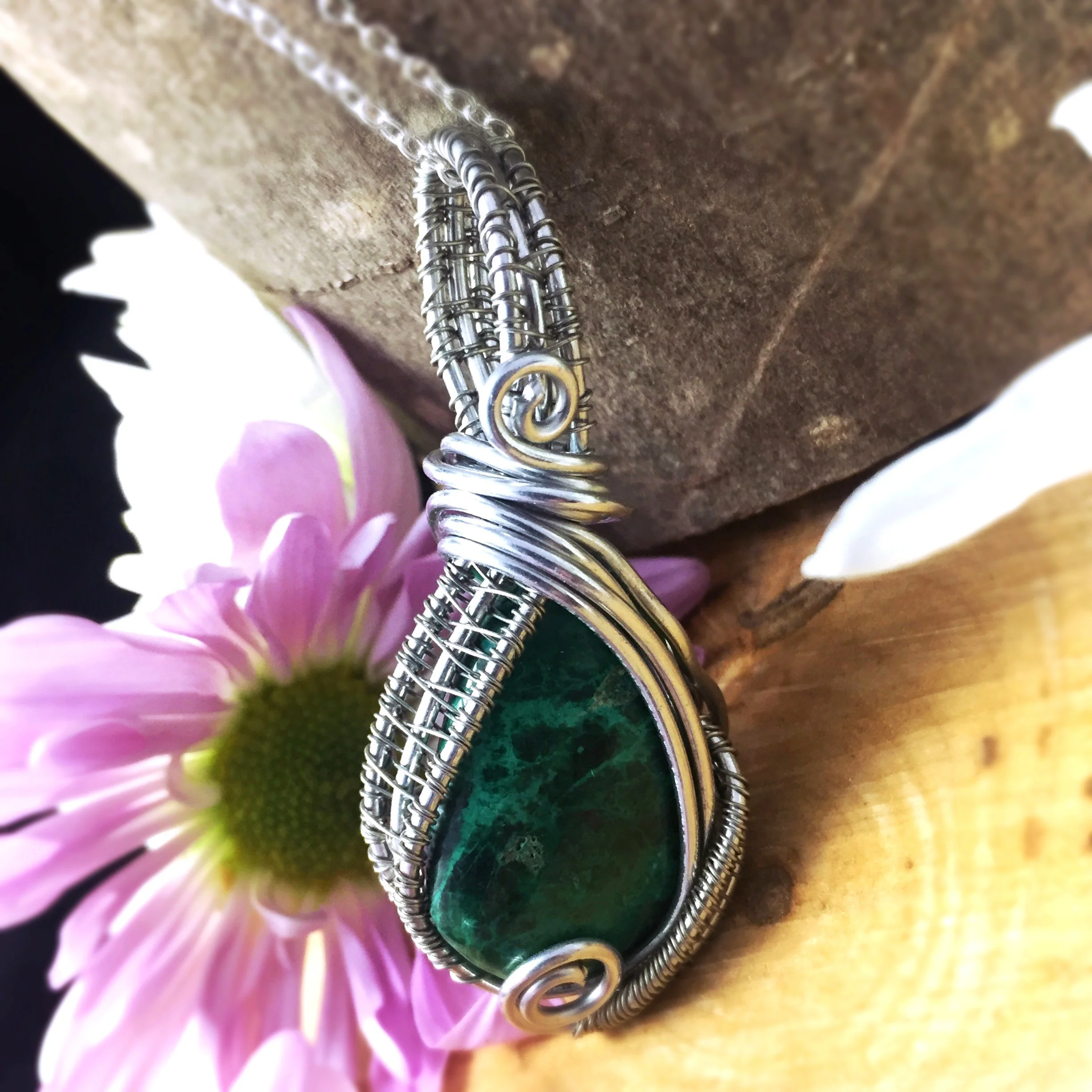 wire wrapped chrysocolla pendant and zen some