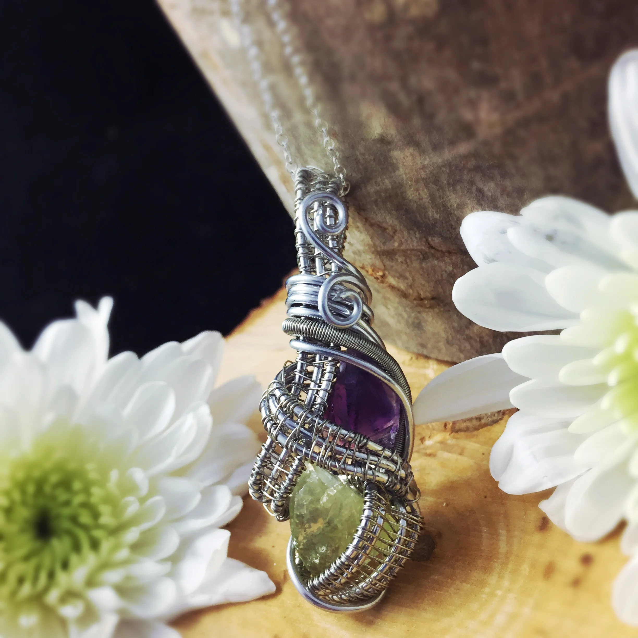 Green Calcite Amethyst Pendant by And Zen Some