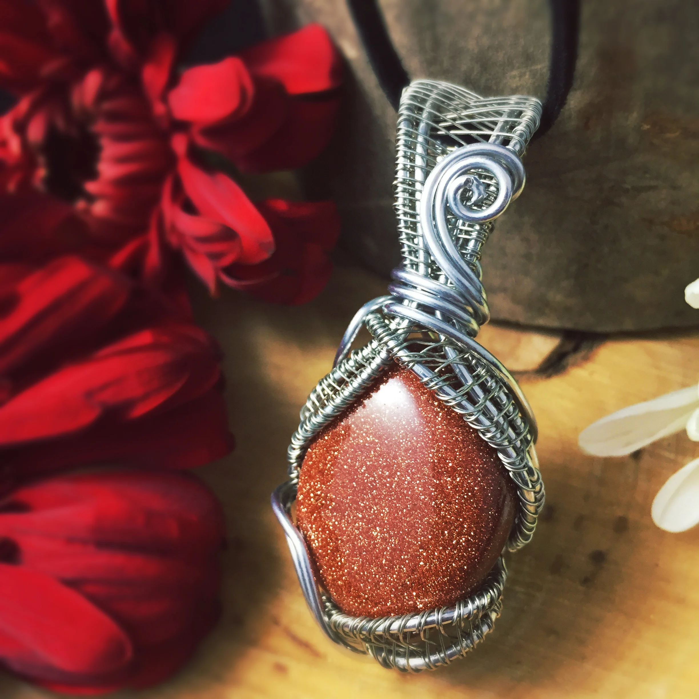 Red Goldstone Necklace by And Zen Some