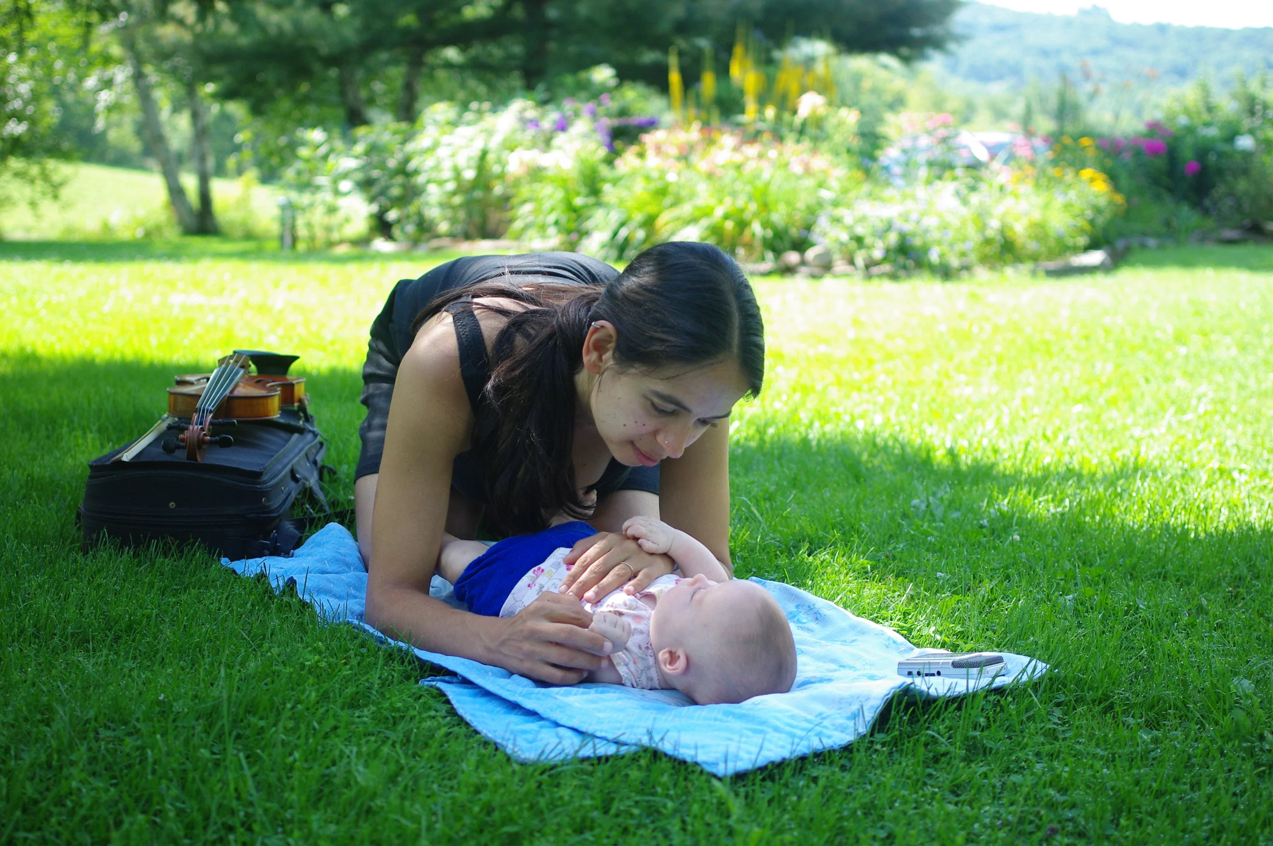 Laya and Mommy making music in the country