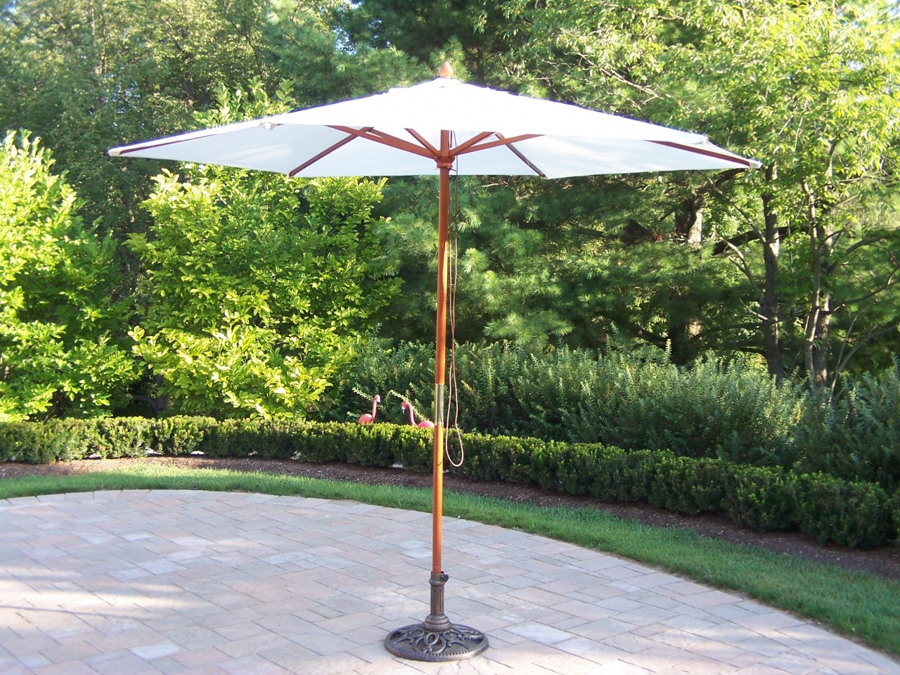 Outdoor Umbrella with Base (White or Beige)