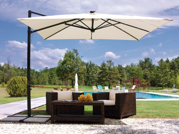 Large Curved Outdoor Umbrella with Base (White or Beige)