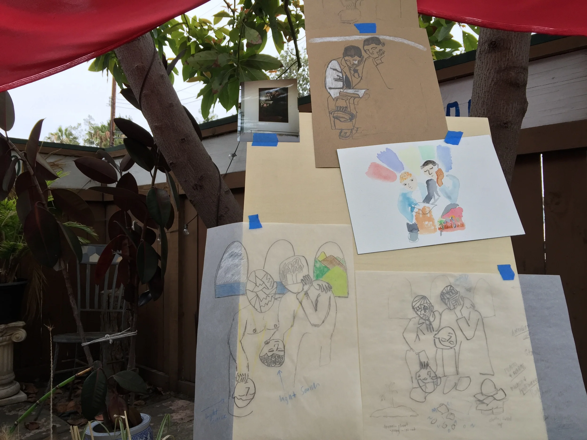 Preparing to let the sketches meander and sprout on the wood panel. 16 X 20. I've never painted on wood before. 
