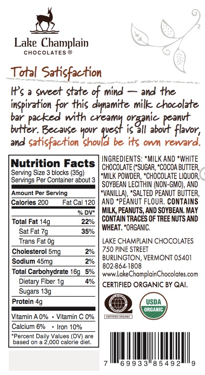 Lake Champlain Organic Peanut Butter Milk Chocolate - 3.25 oz bar