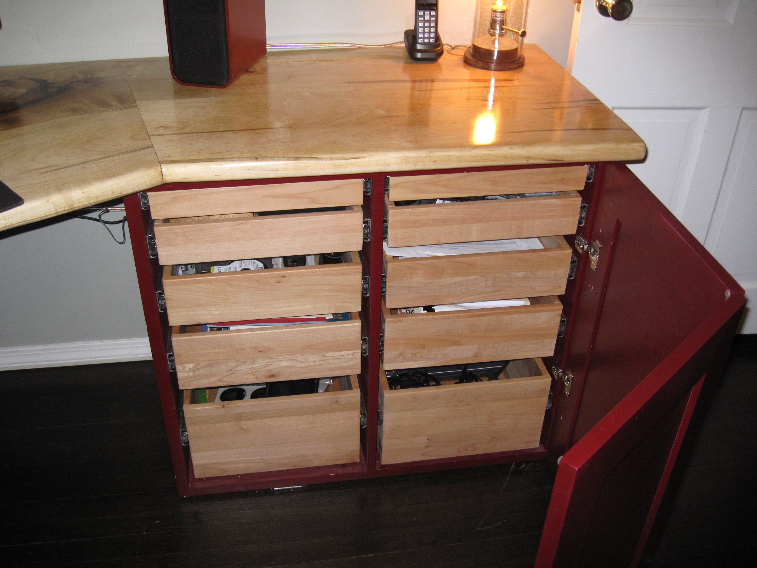 Built-in desk storage