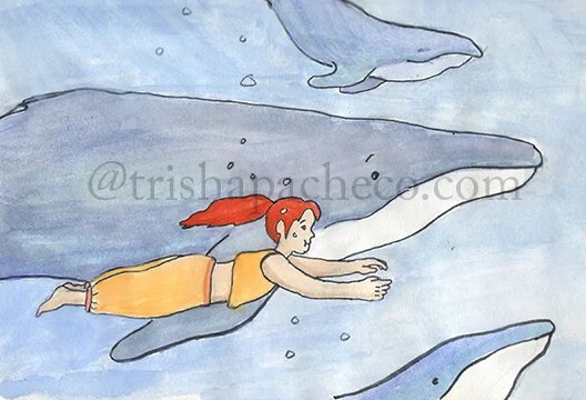 Harper swimming with whales