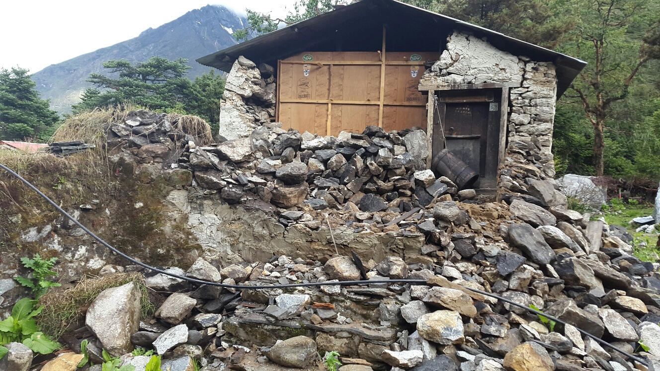 Damaged stone house