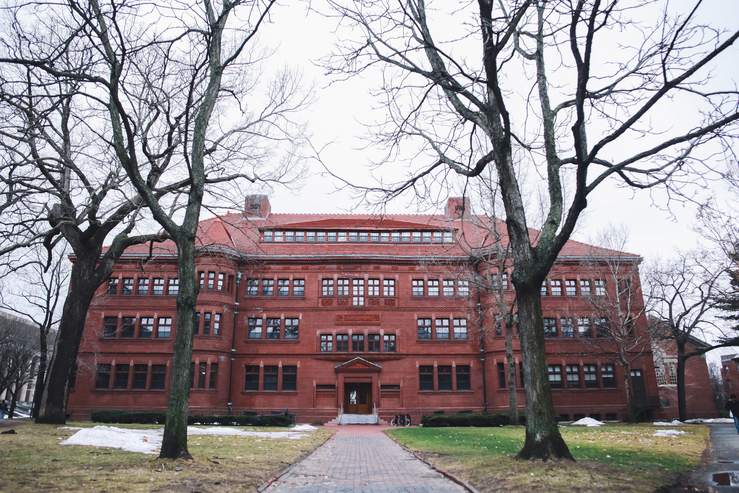 one of the most important buildings designed by the architect H.H. Richardson . Constructed between 1878 and 1880 in Richardson’s Romanesque style , Sever Hall is notable for its brickwork , which features 100,000 bricks on the exterior elevations and elaborate brick carving .
