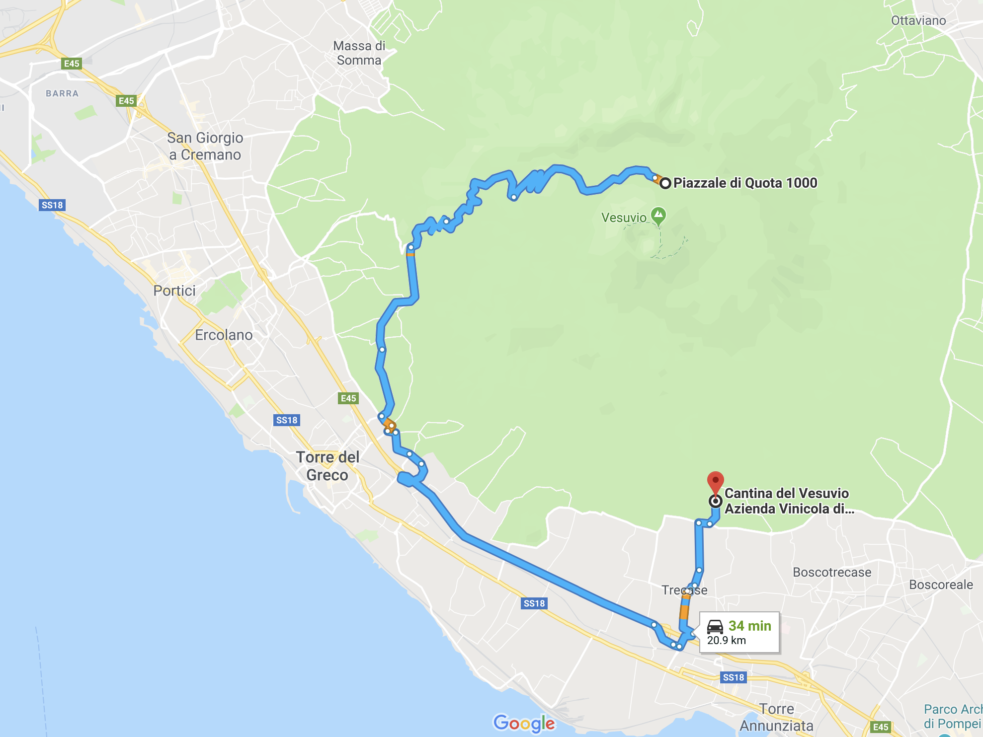 Our distance from the top of Mount Vesuvius to our lunch at the winery.