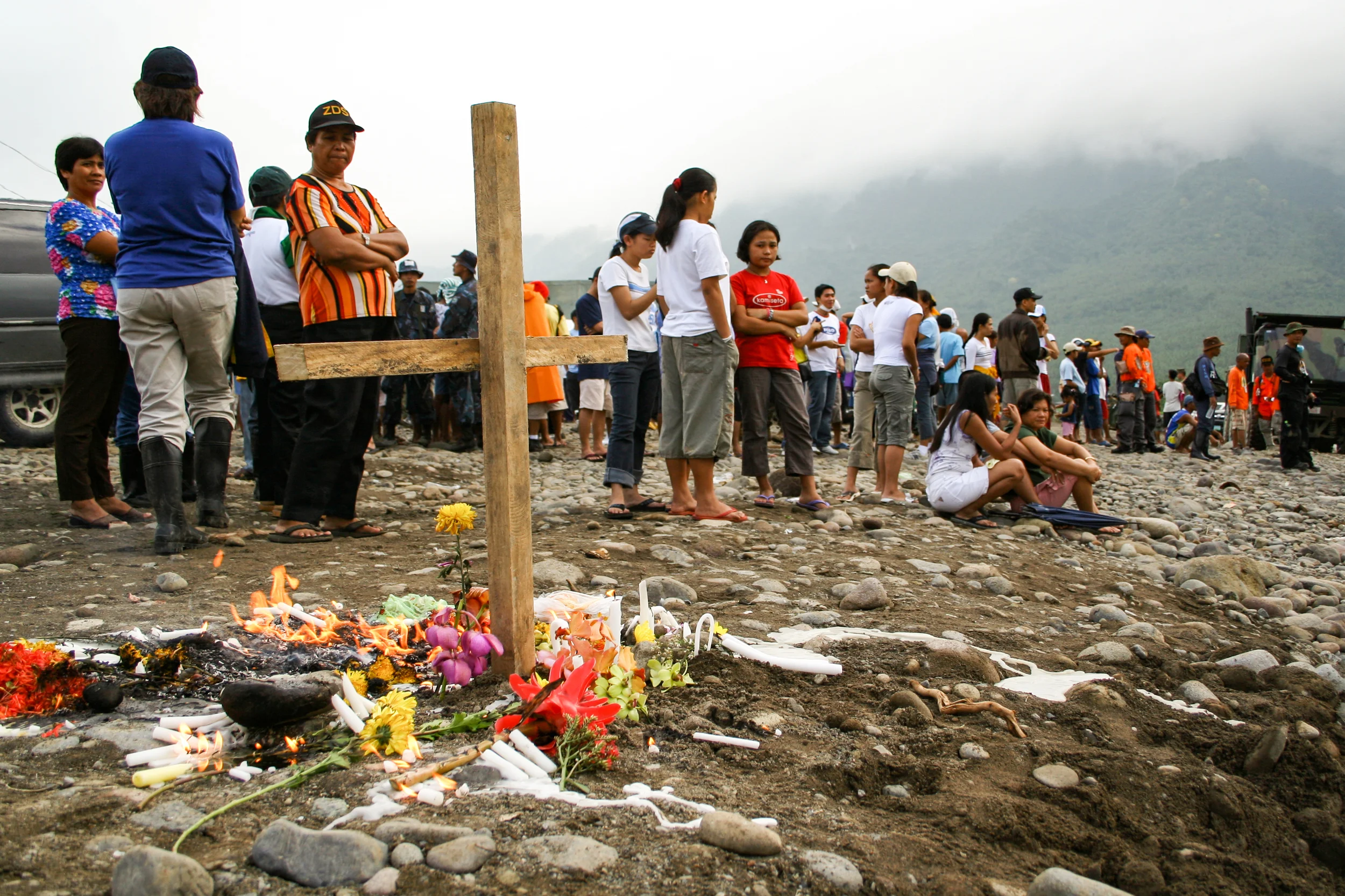 A makeshift memorial at the site of a massive landslide at Guinsaugon, Leyte, Philippines.