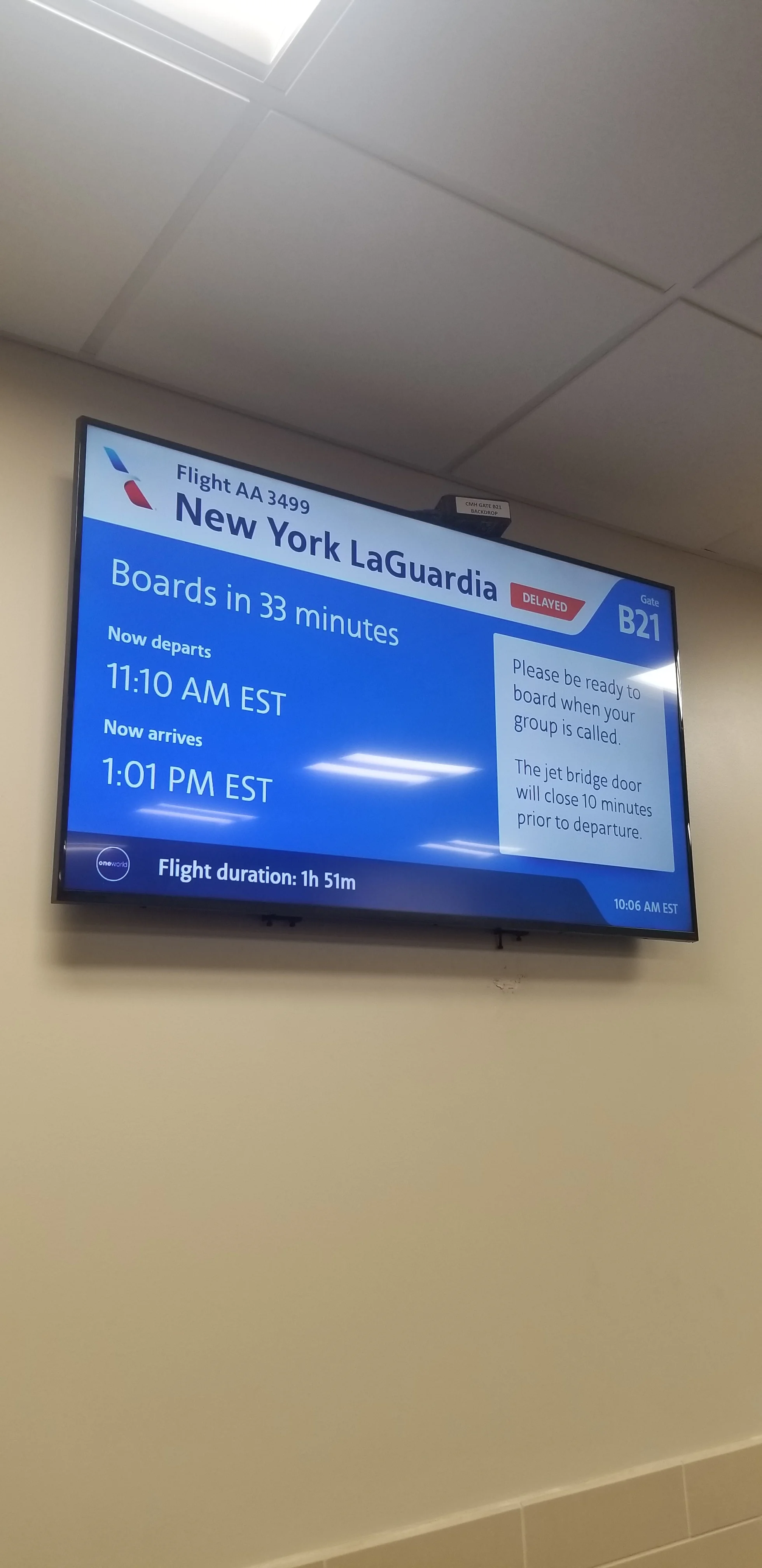 Flight was delayed by three hours
