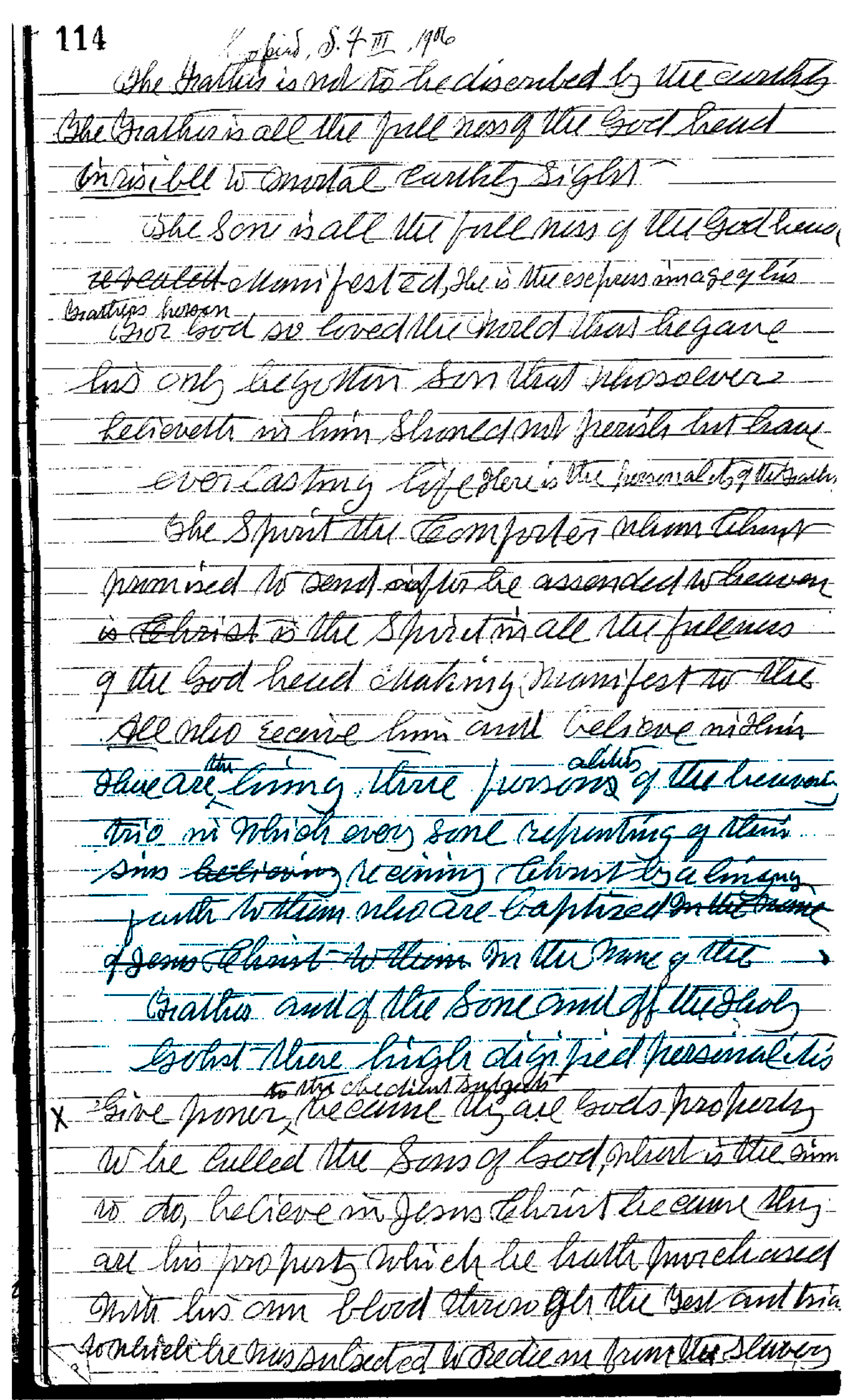 Photocopy of Original Ellen G. White's Manuscript in her own handwriting. The blue highlight was added by me for emphasis.