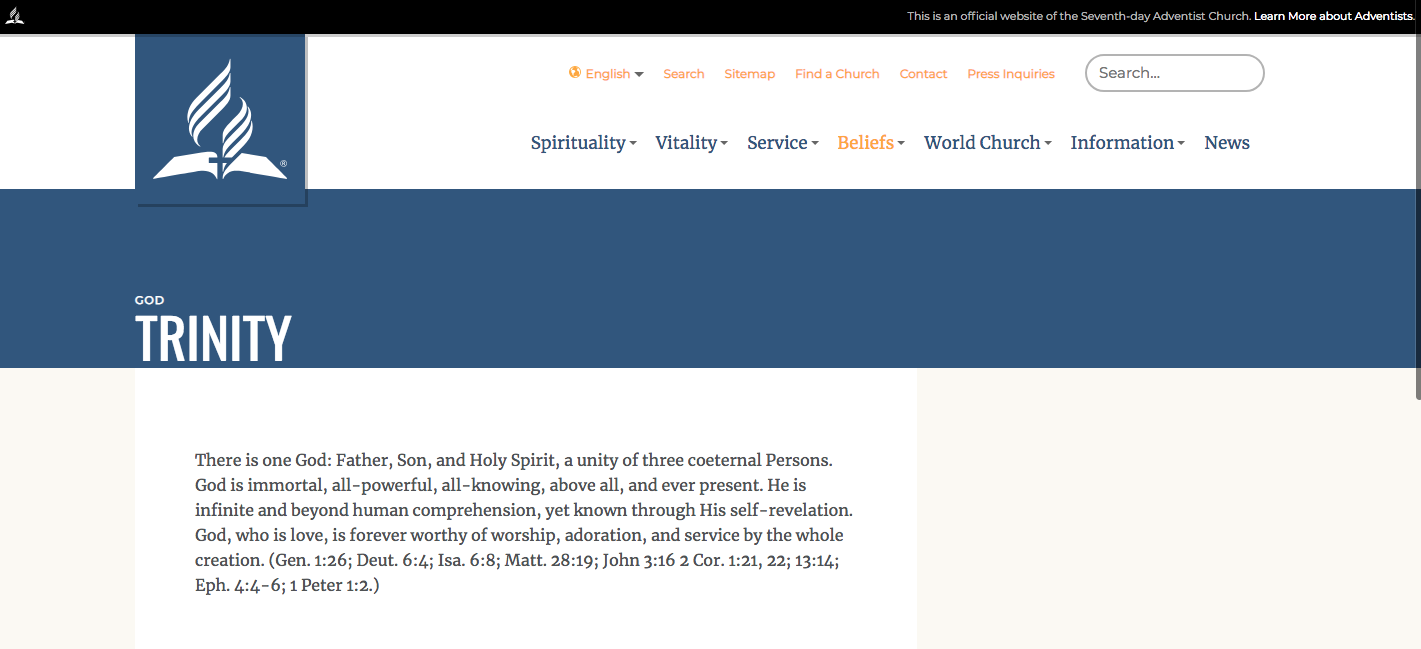 Screenshot of the current website. The paragraph containing the phrase, “The only being worthy of our worship” was removed from the page sometime after March 15, 2018.